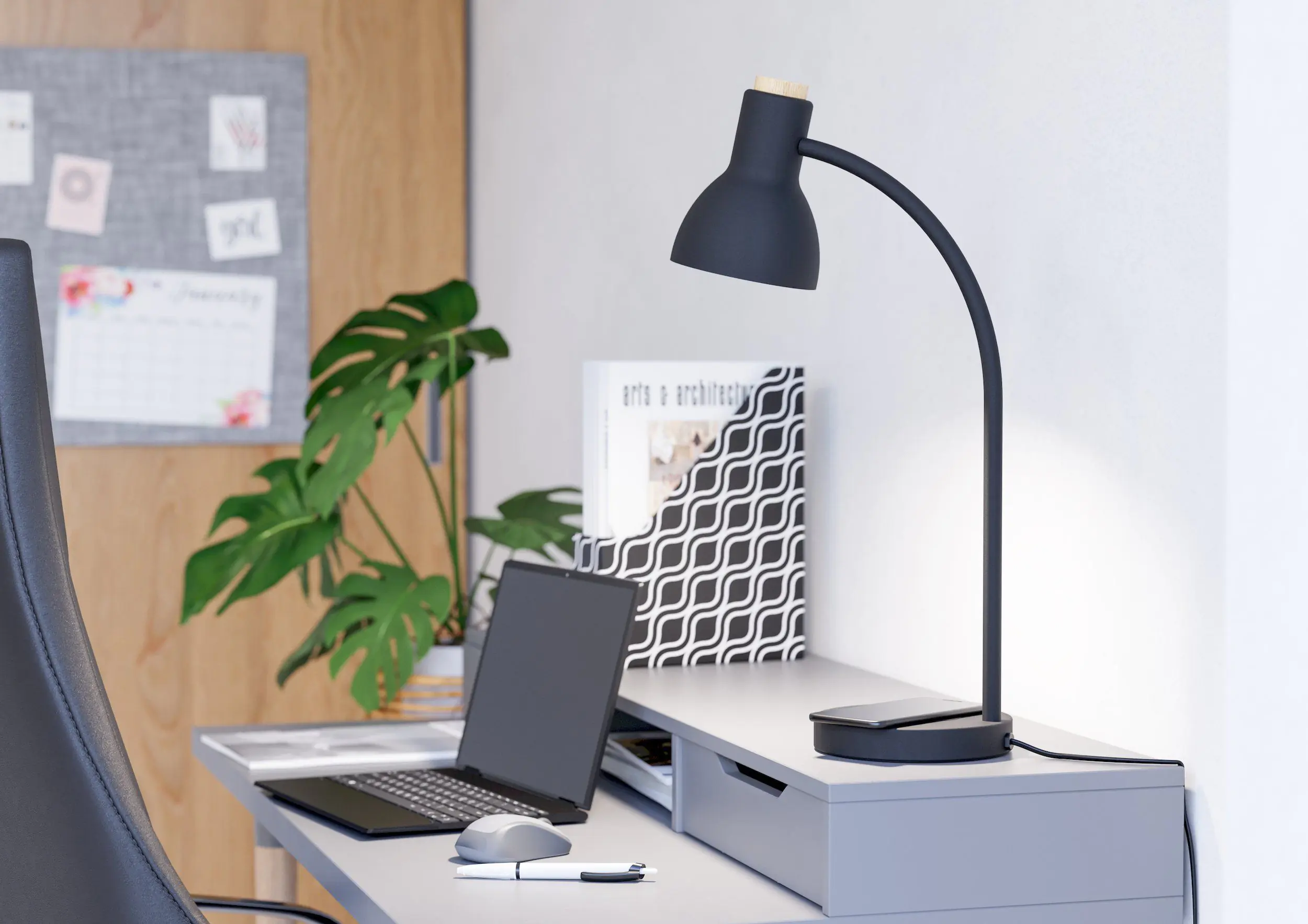 Eglo Tischleuchte Veradal-QI schwarz Holz 45 x 16 cm mit Charger