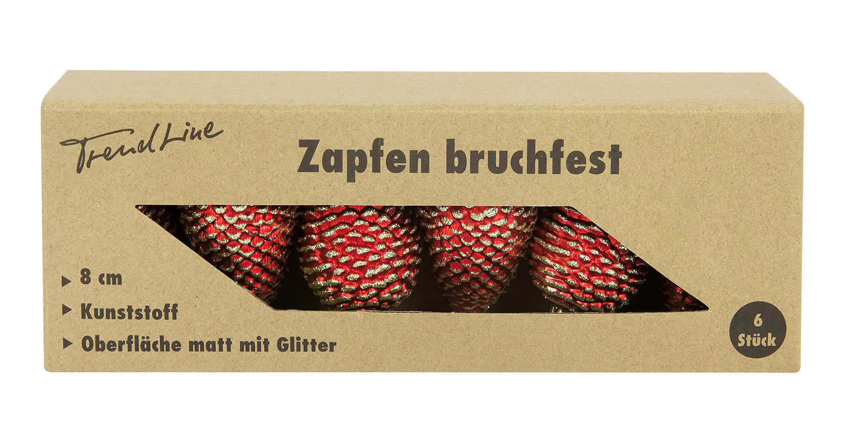 Trendline Weihnachtskugeln Zapfen bruchfest, langlebig 8 cm rot 6 Stück