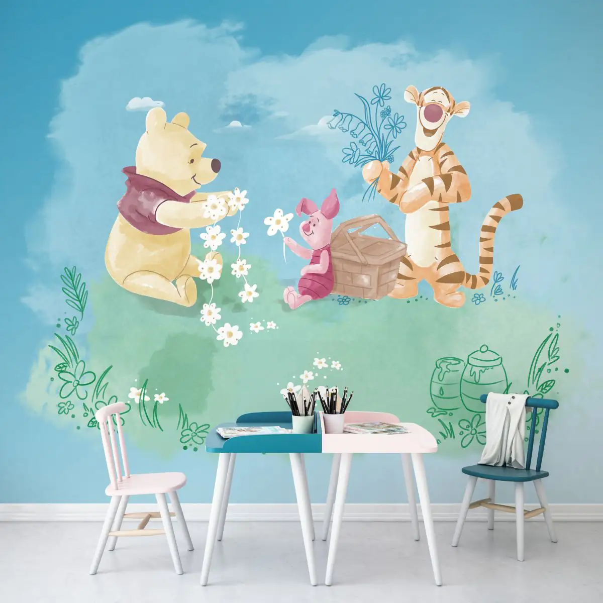 4055065510502_1 Komar Vlies Fototapete Winnie Pooh Picnic 300 x 280 cm