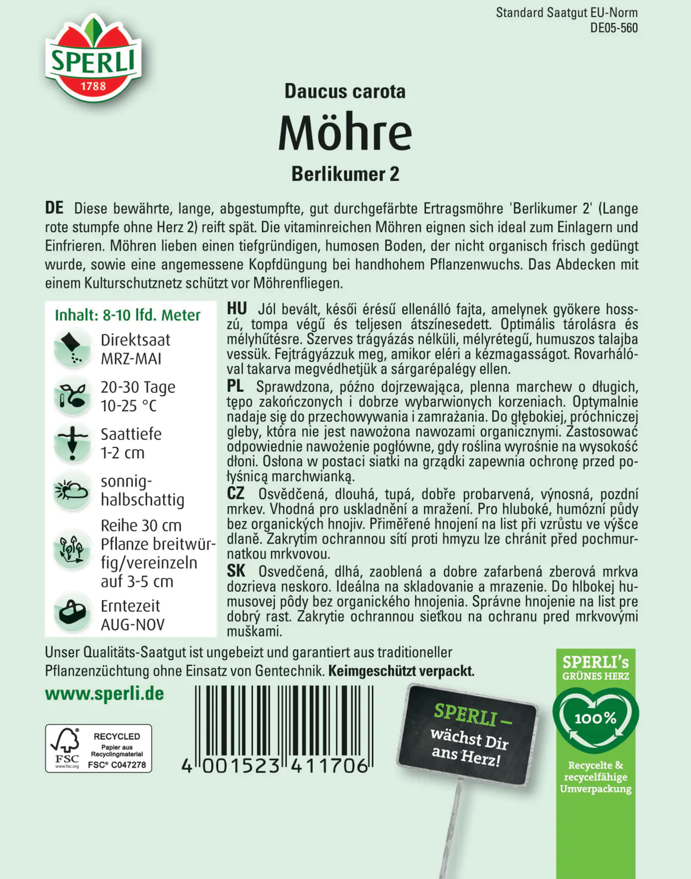 Sperli Möhre Lange rote stumpfe ohne Herz 2