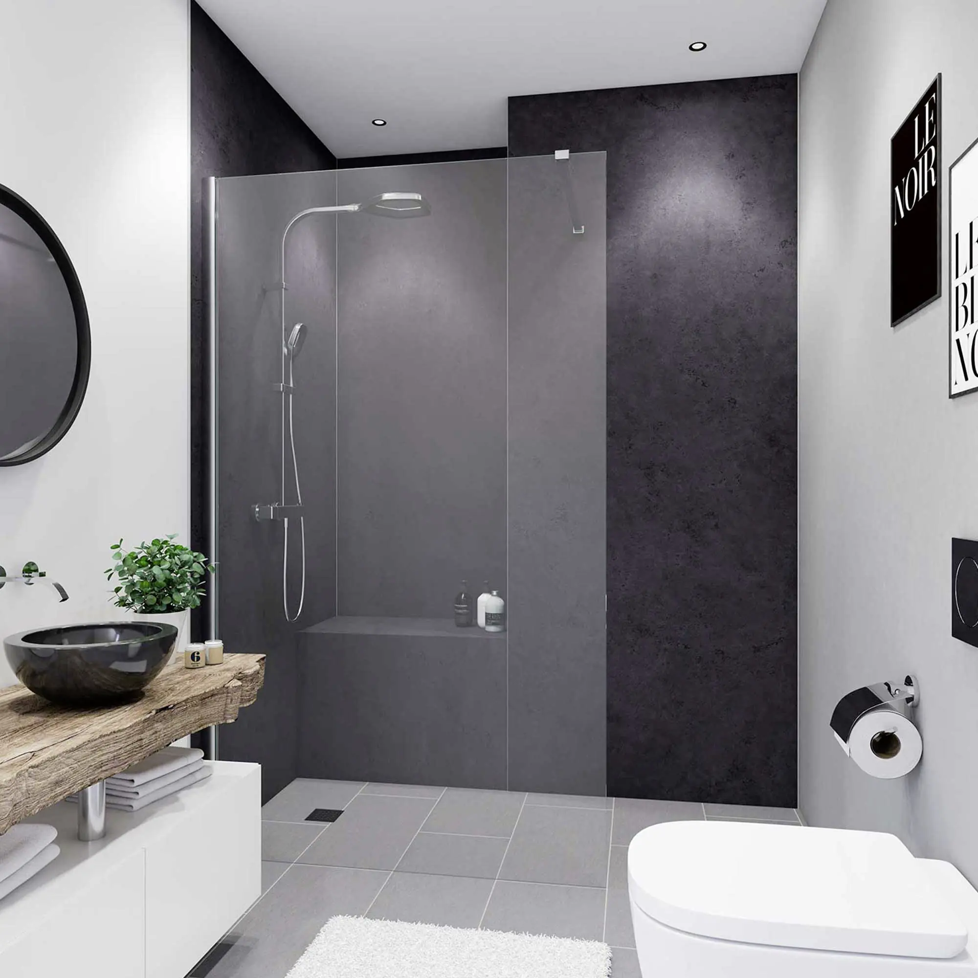 Breuer Duschrückwand Soft-Touch Stein Anthrazit Dekor 100 x 255 x 0,3 cm