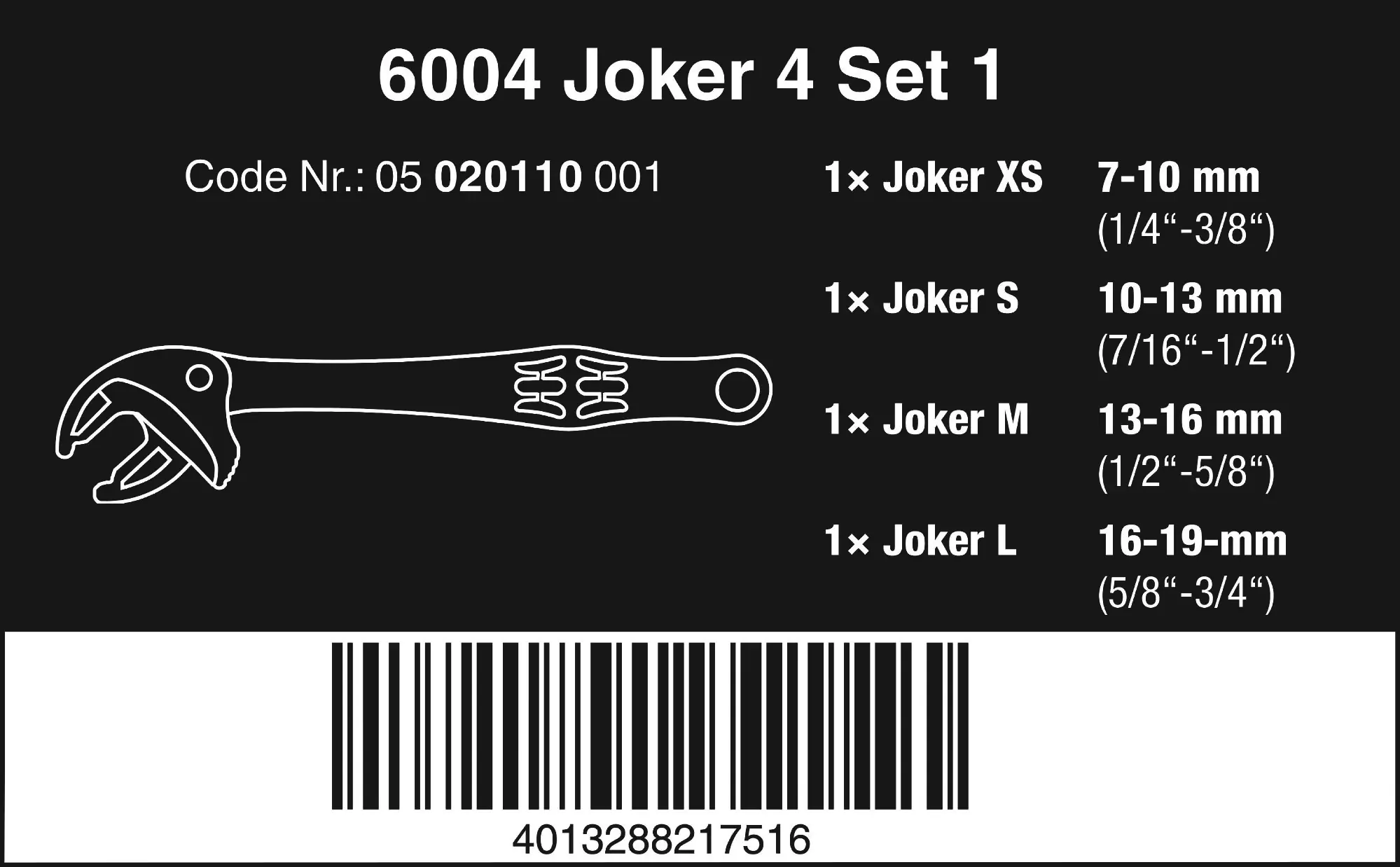Wera Selbstjustierender Maulschlüssel-Satz 6004 Joker 4 Set 1 4-teilig