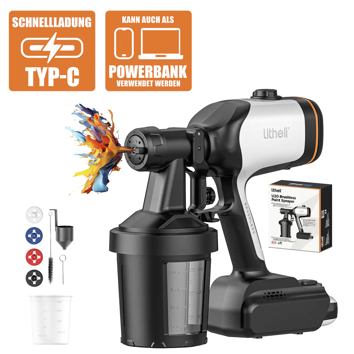 Litheli Akku-Farbsprüher 20 V inkl. Akku 4 Ah