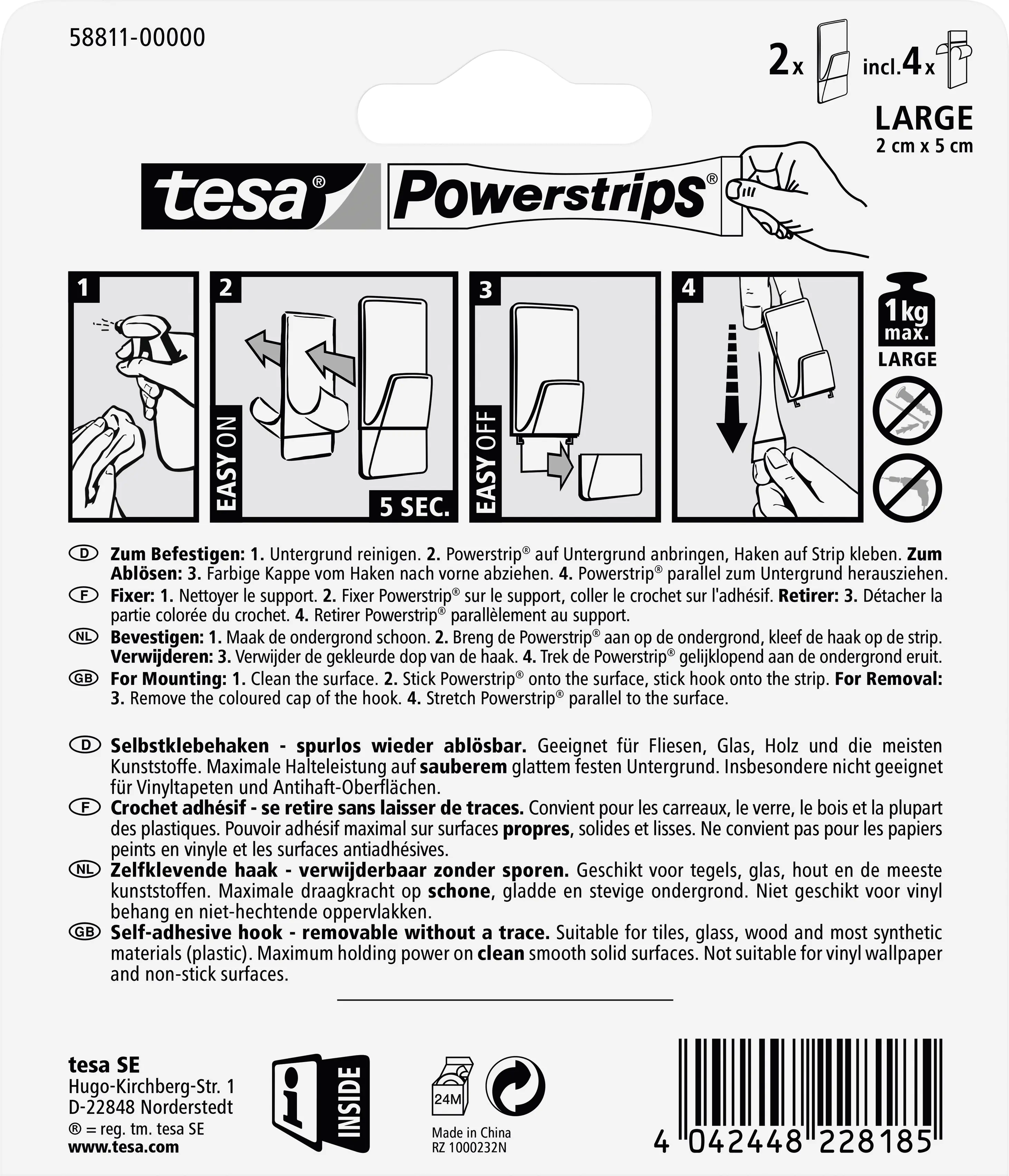 tesa Powerstrips Haken Large transparent-weiß