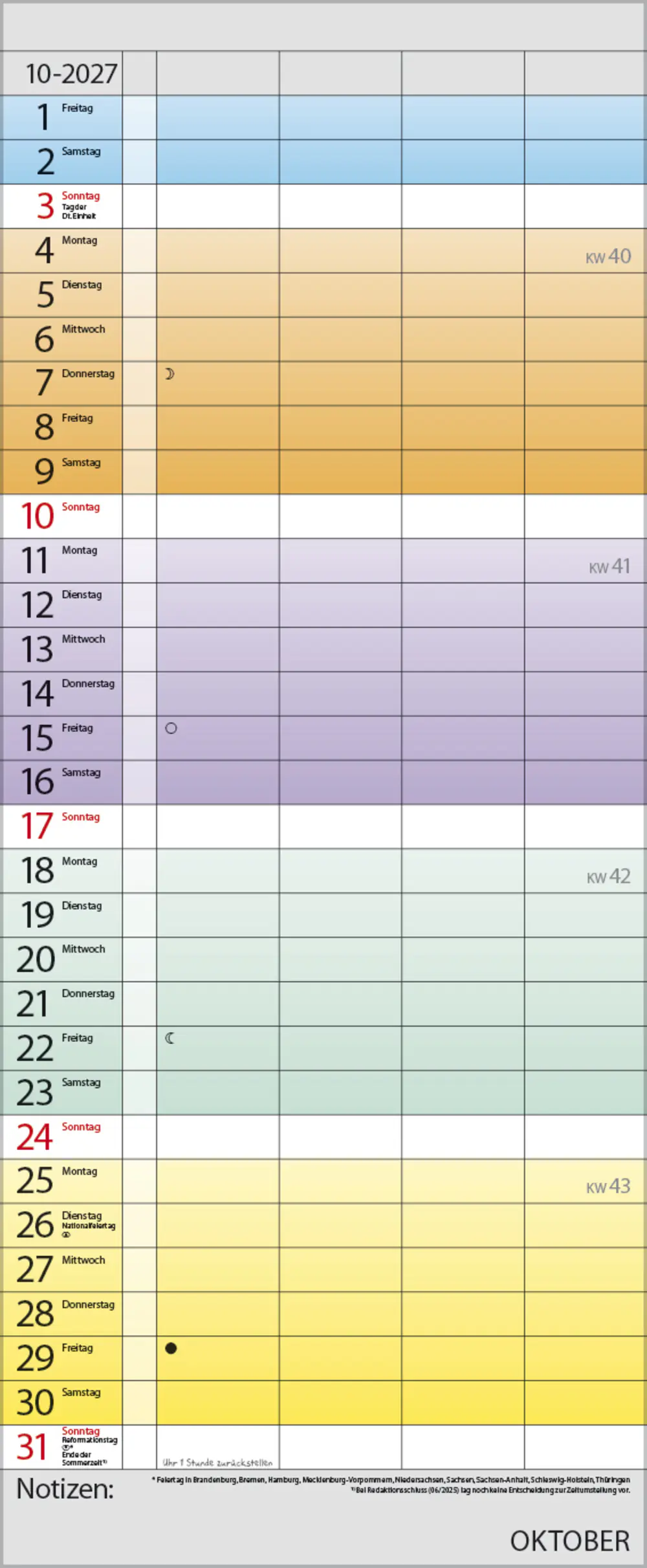 Korsch Kalender Familienplaner 2027 Farbenspiel 19 x 46 cm