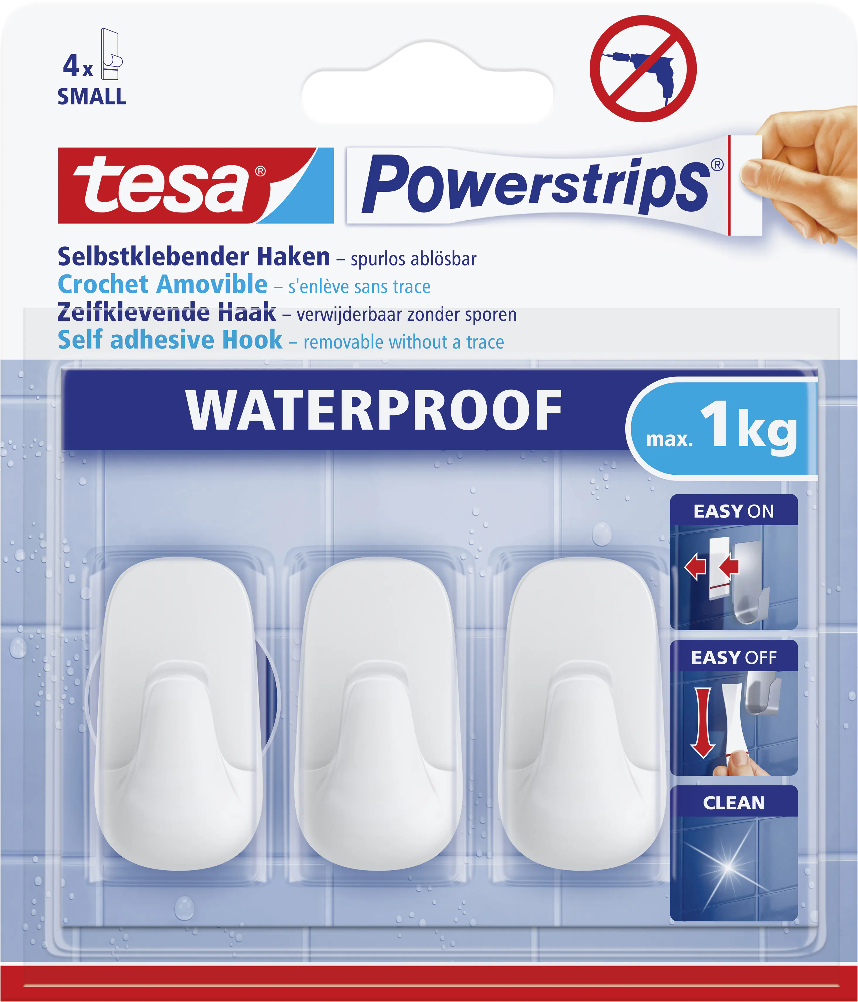 tesa Powerstrips Haken Small Waterproof rechteckig, weiß