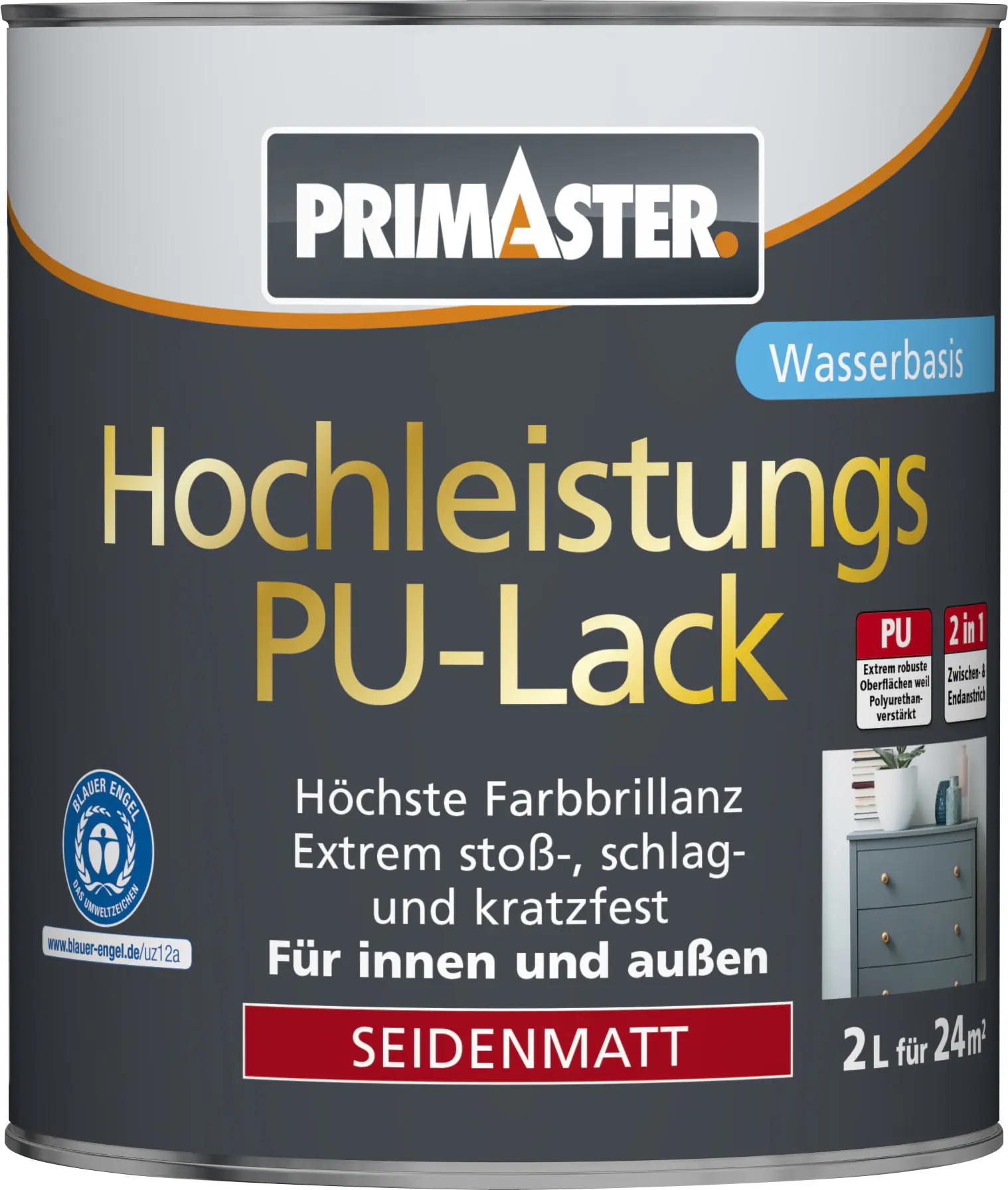Primaster Hochleistungs-PU-Lack RAL 9010 2 L 2in1 weiß seidenmatt