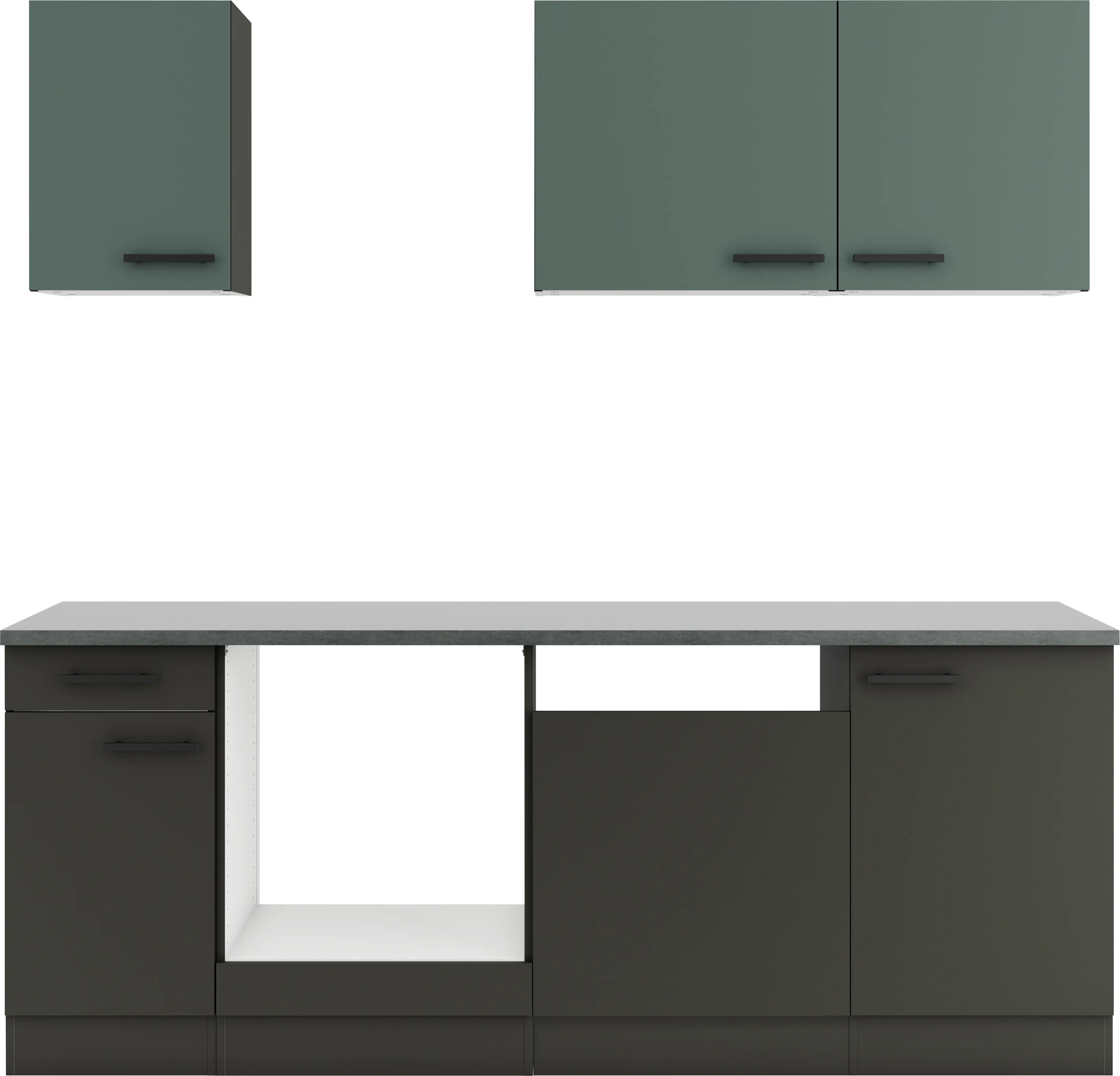 Optifit Küchenzeile Verona 405/Madrid 420 ohne Geräte steingrün/anthrazit matt 210 cm