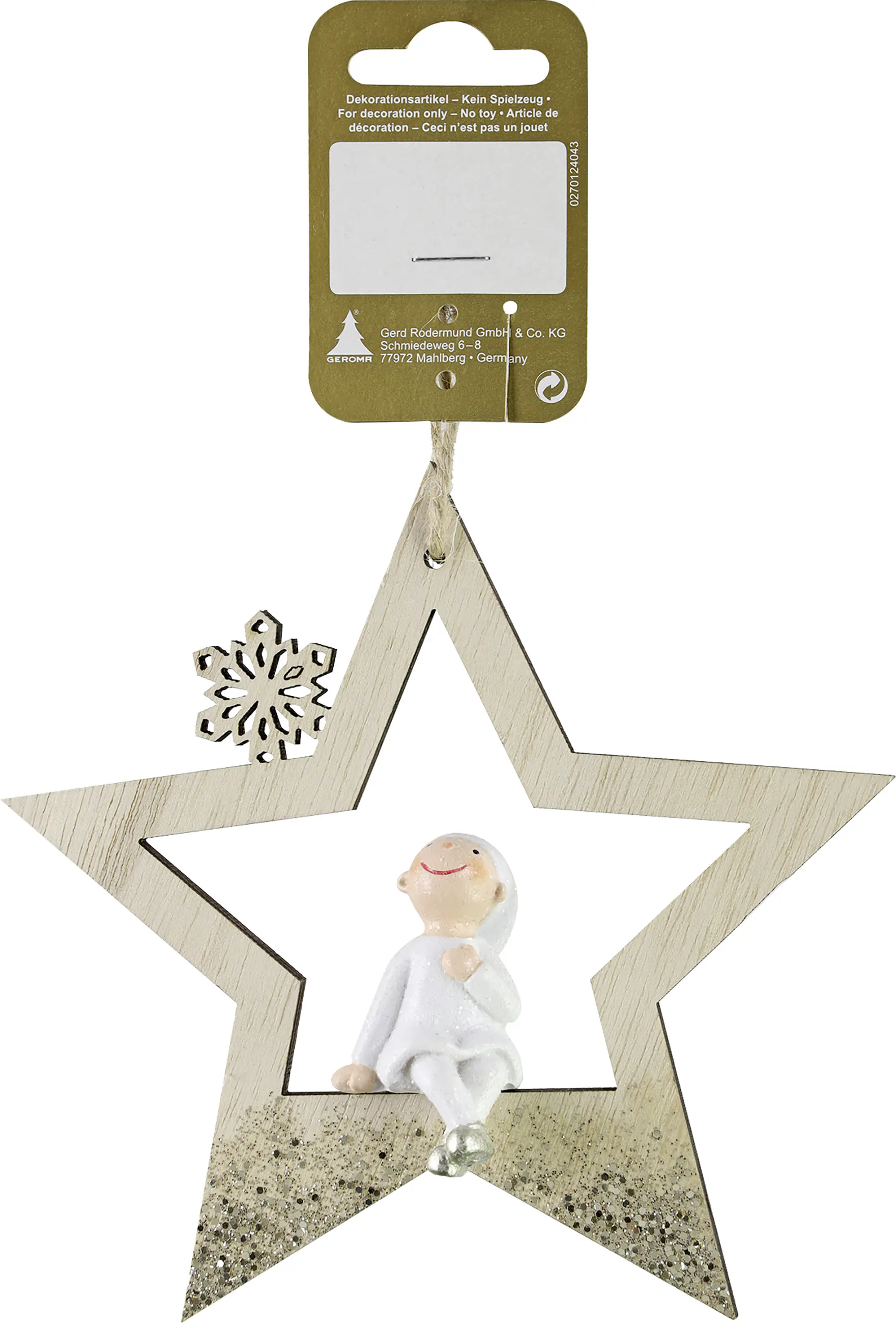 Weihnachtsanhänger Stern mit Figur 14 cm natur weiß 1 Stück