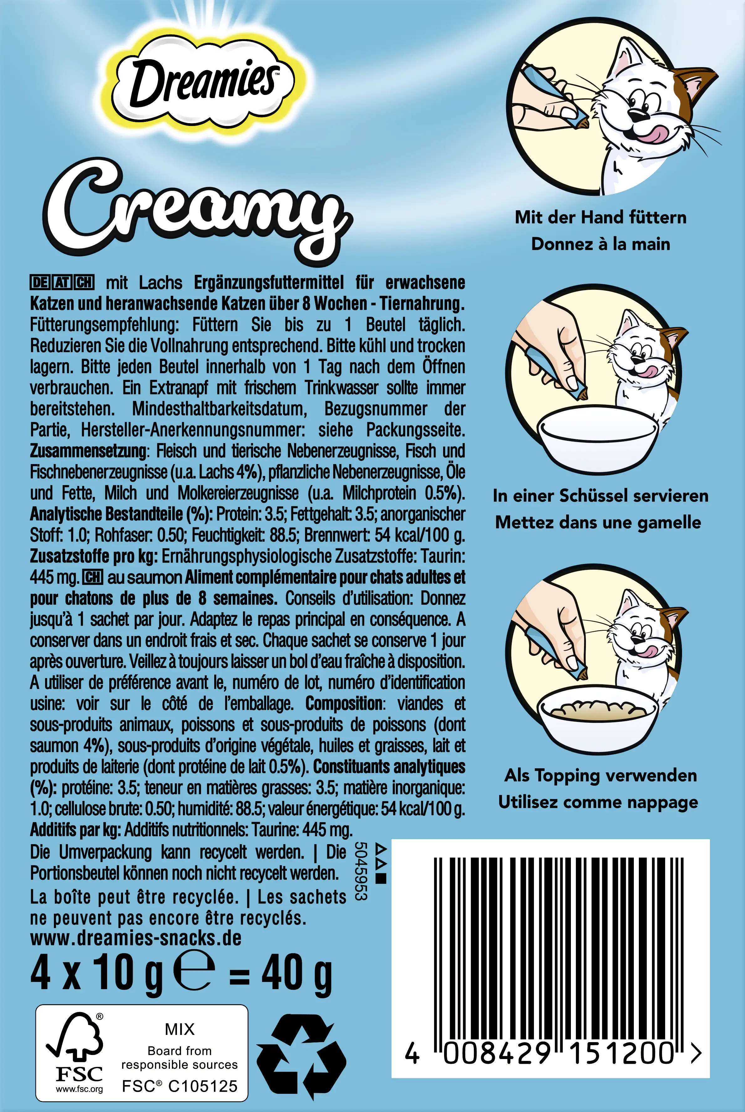 Dreamies Creamy Snacks mit Lachs Katzensnack 4 x 10 g Multipack Dreamies Creamy Snacks mit Lachs Katzensnack 4 x 10 g Multipack