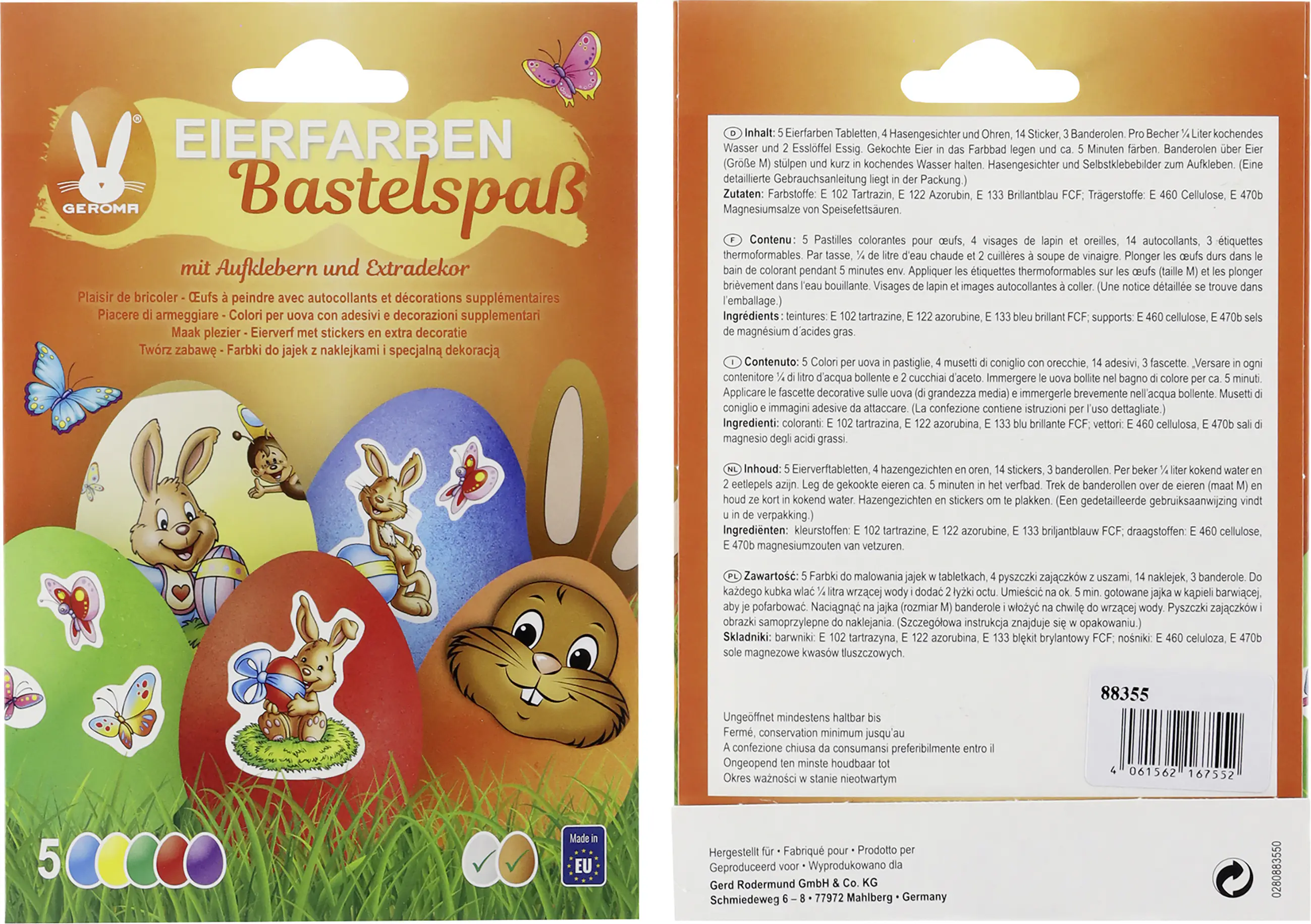 Eierfarben 5 Farben Tabletten mit Aufklebern