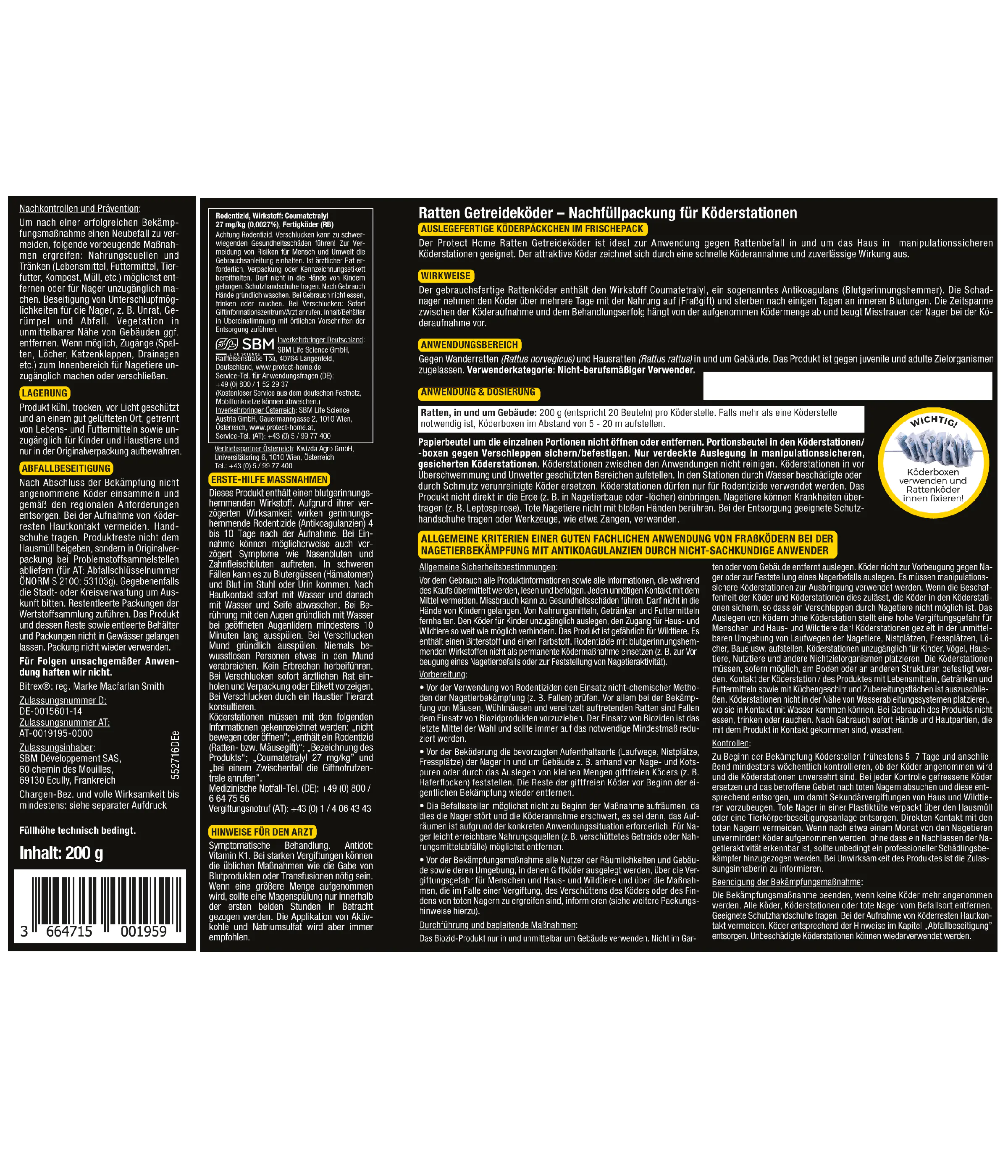 Protect Home Rodicum Ratten Getreideköder 200 g Protect Home Rodicum Ratten Getreideköder 200 g