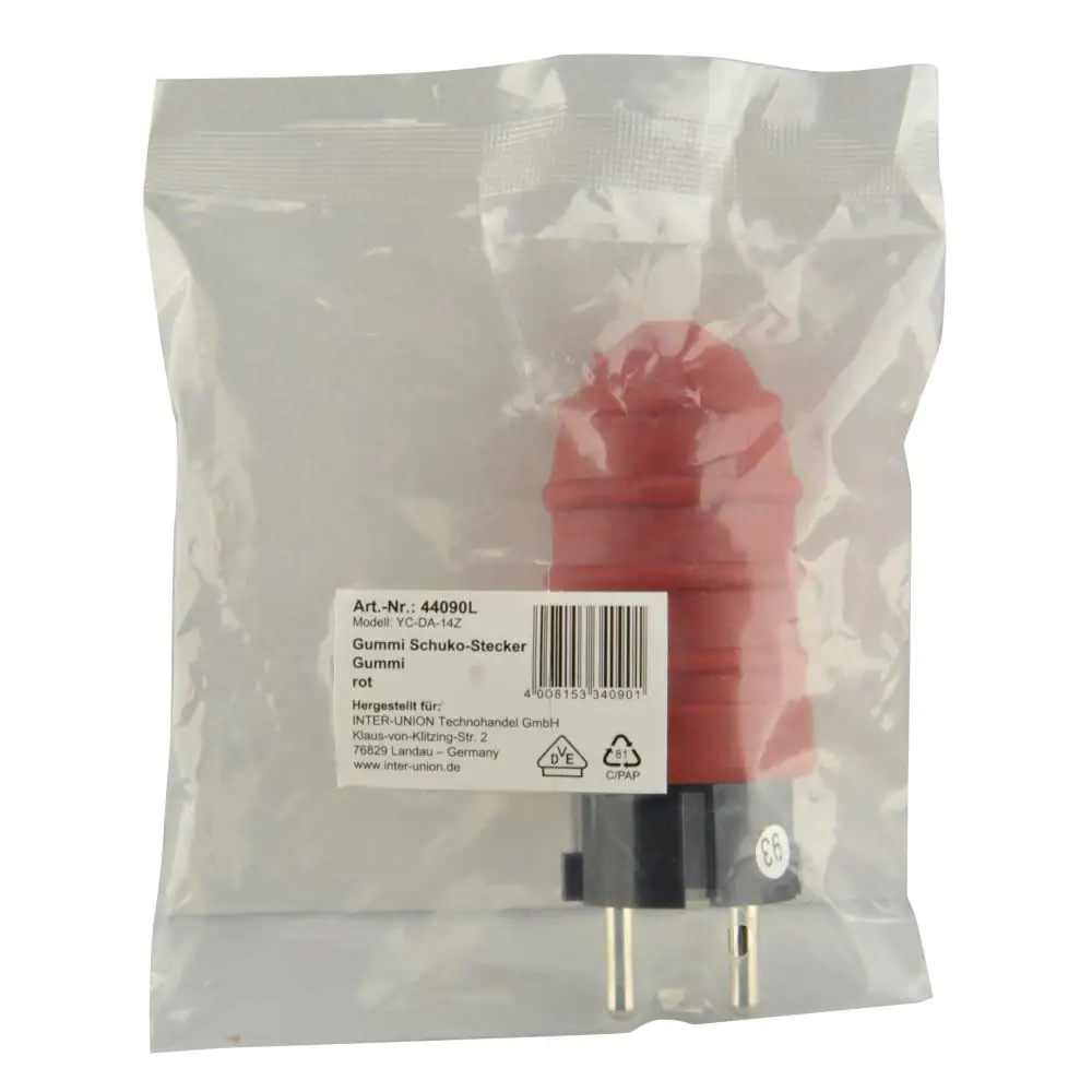Schutzkontakt-Stecker Gummi PVC-Ein IP44 rot, mit Knickschutz