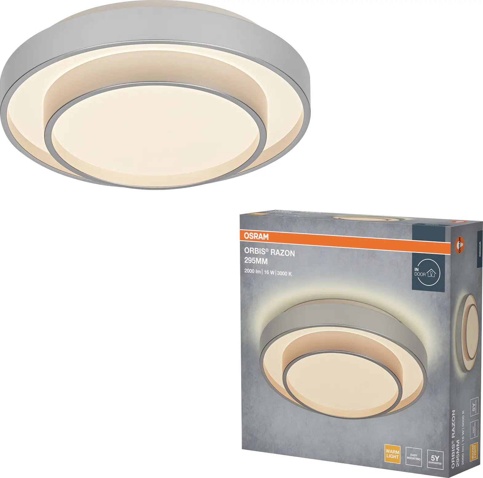 Osram LED-Deckenleuchte Orbis Razon Ø 29,5 cm 16 W silber warmweiß