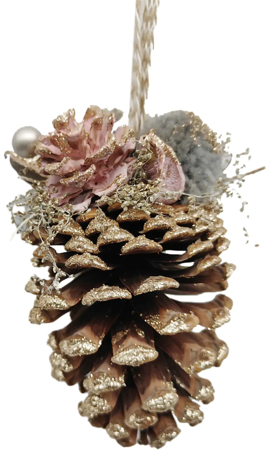 TrendLine Hängedekoration mit Glitzer und Tannenzapfen, 15*10*10 cm