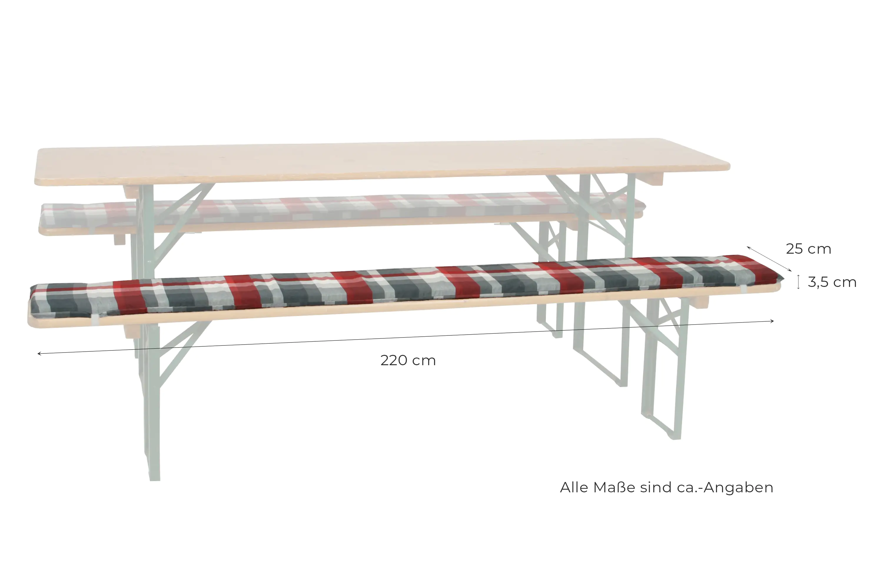 GO-DE Bierbank-Auflage kariert 220 x 25 x 4 cm, rot, grau kariert GO-DE Bierbank-Auflage kariert 220 x 25 x 4 cm, rot, grau kariert