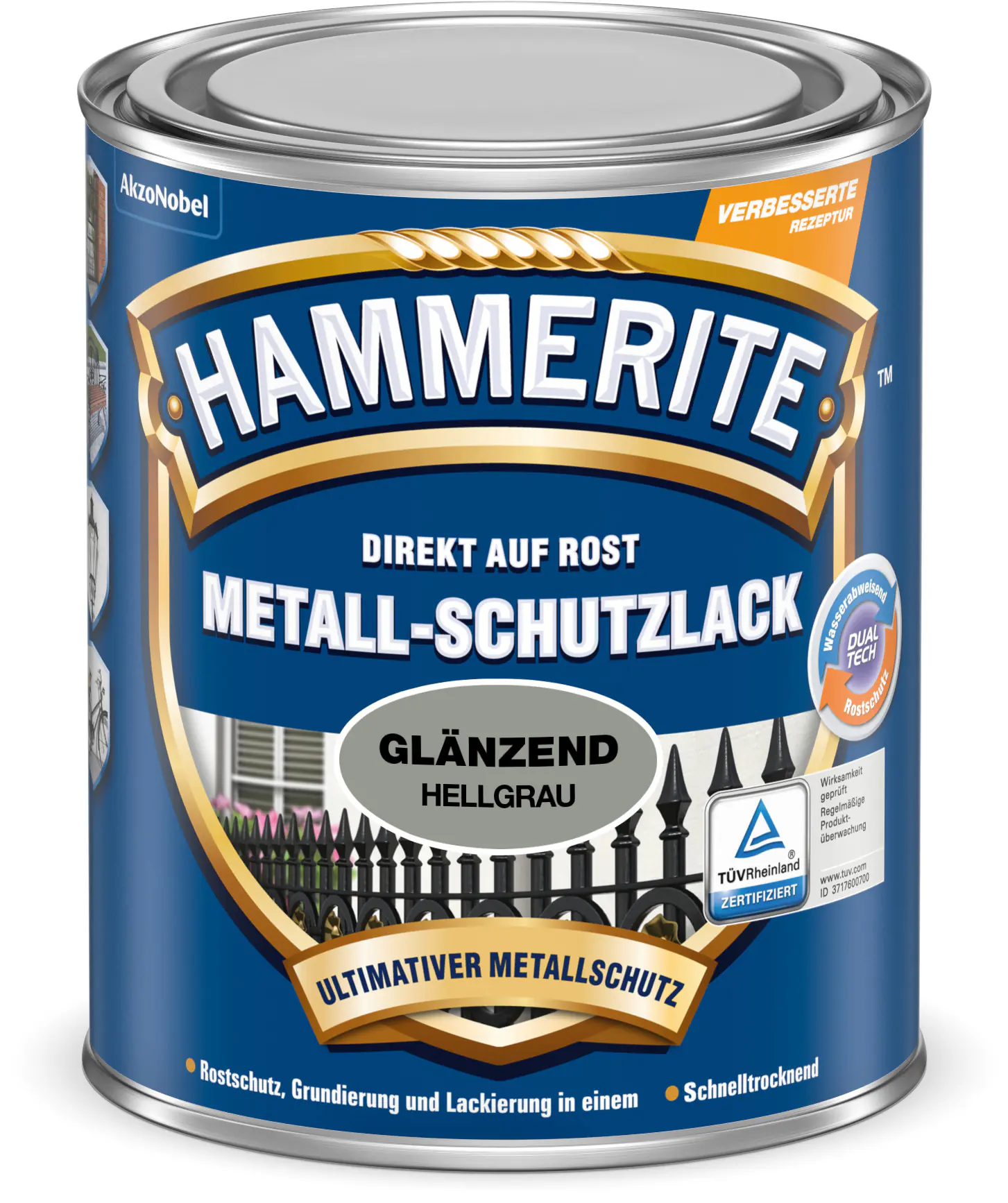 Hammerite Metall-Schutzlack Hammerschlag 250 ml hellgrau glänzend