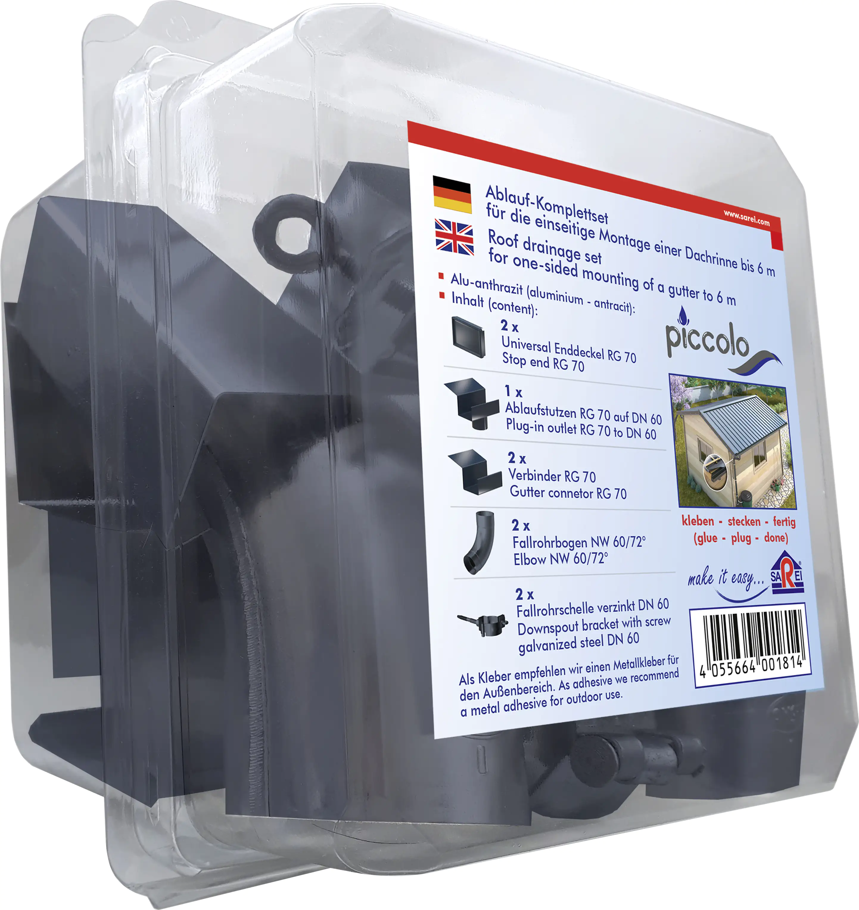 Sarei Ablaufset Alu-anthrazit für Dach- und Fassadenbau