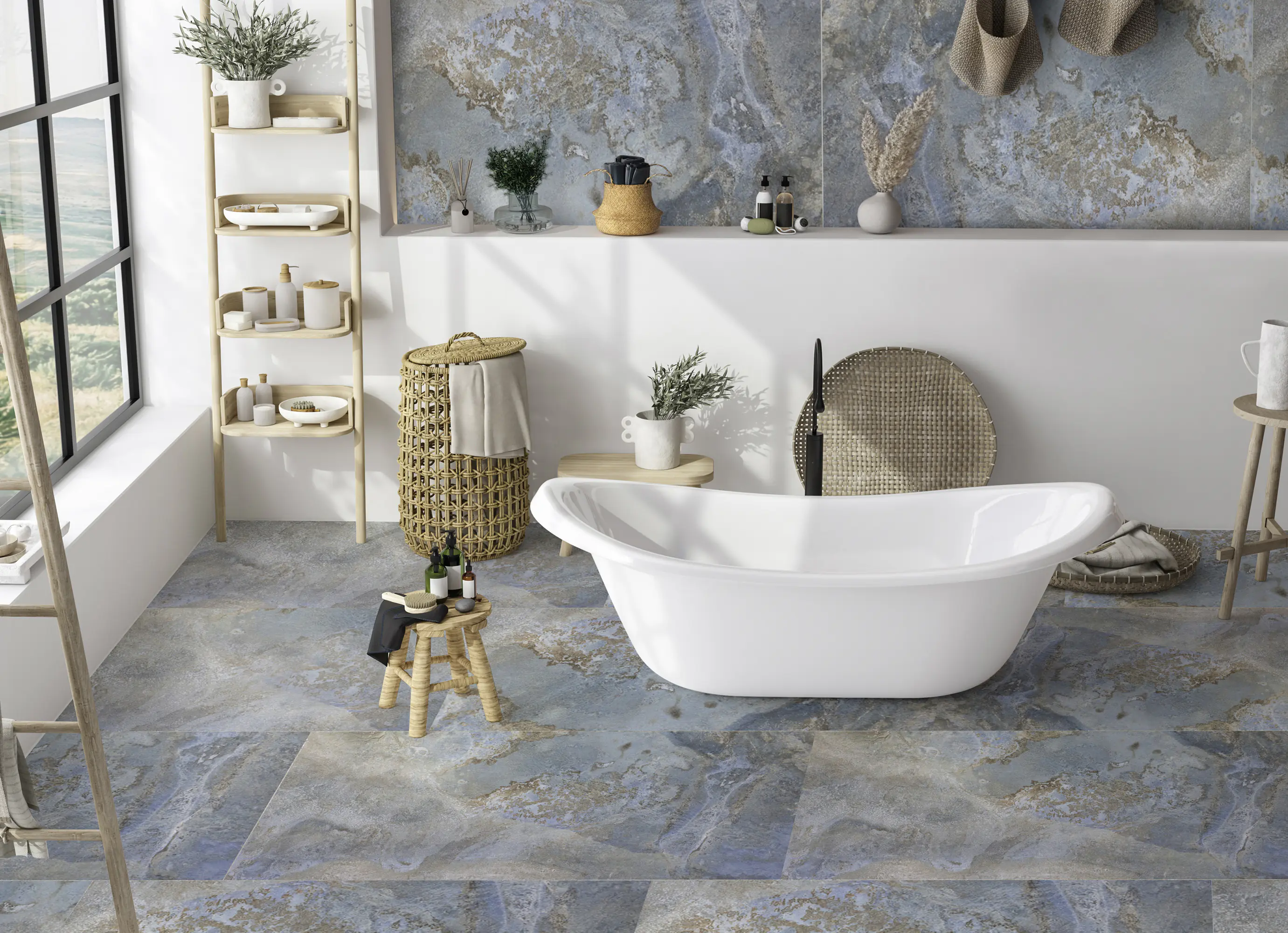 Bodenfliese Feinsteinzeug Travertino teilpoliert rektifiziert 60 x 120 cm mercan