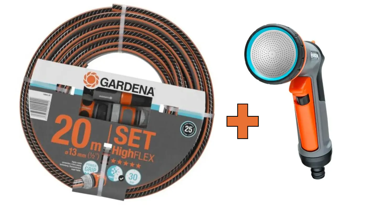 Gardena Bewässerungsset Schlauch Comfort HighFlex Ø 13 mm (1/2") inkl. Systemteile und Bewässerungsbrause