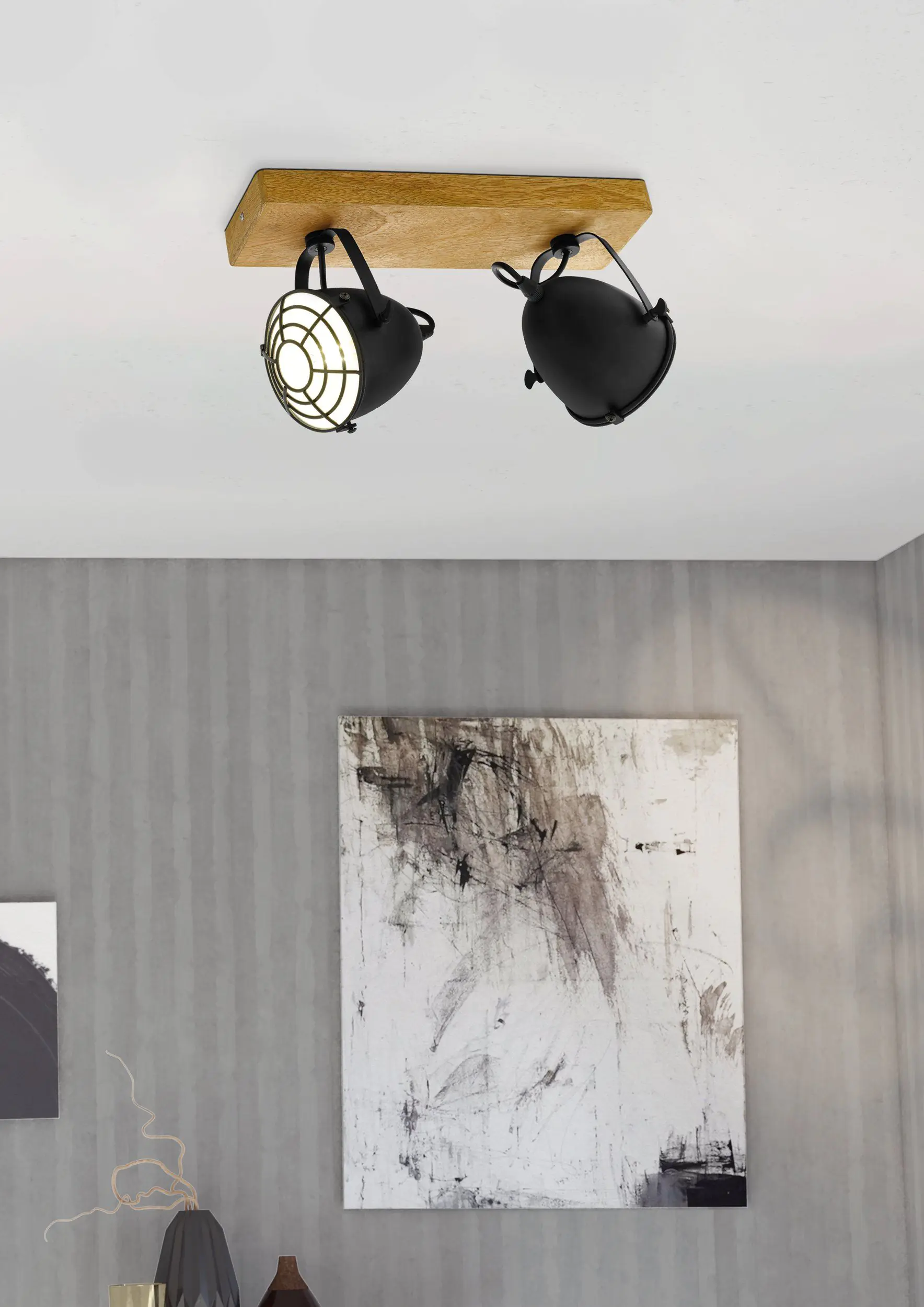 Eglo 2er Spot Gatebeck schwarz-natur 36 x 11 cm E14