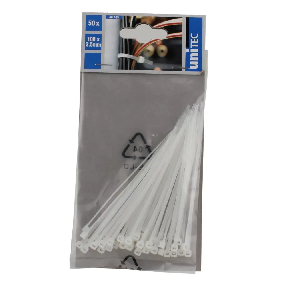 Kabelbinder 2,5 x 100 mm, 50 Stück, transparent