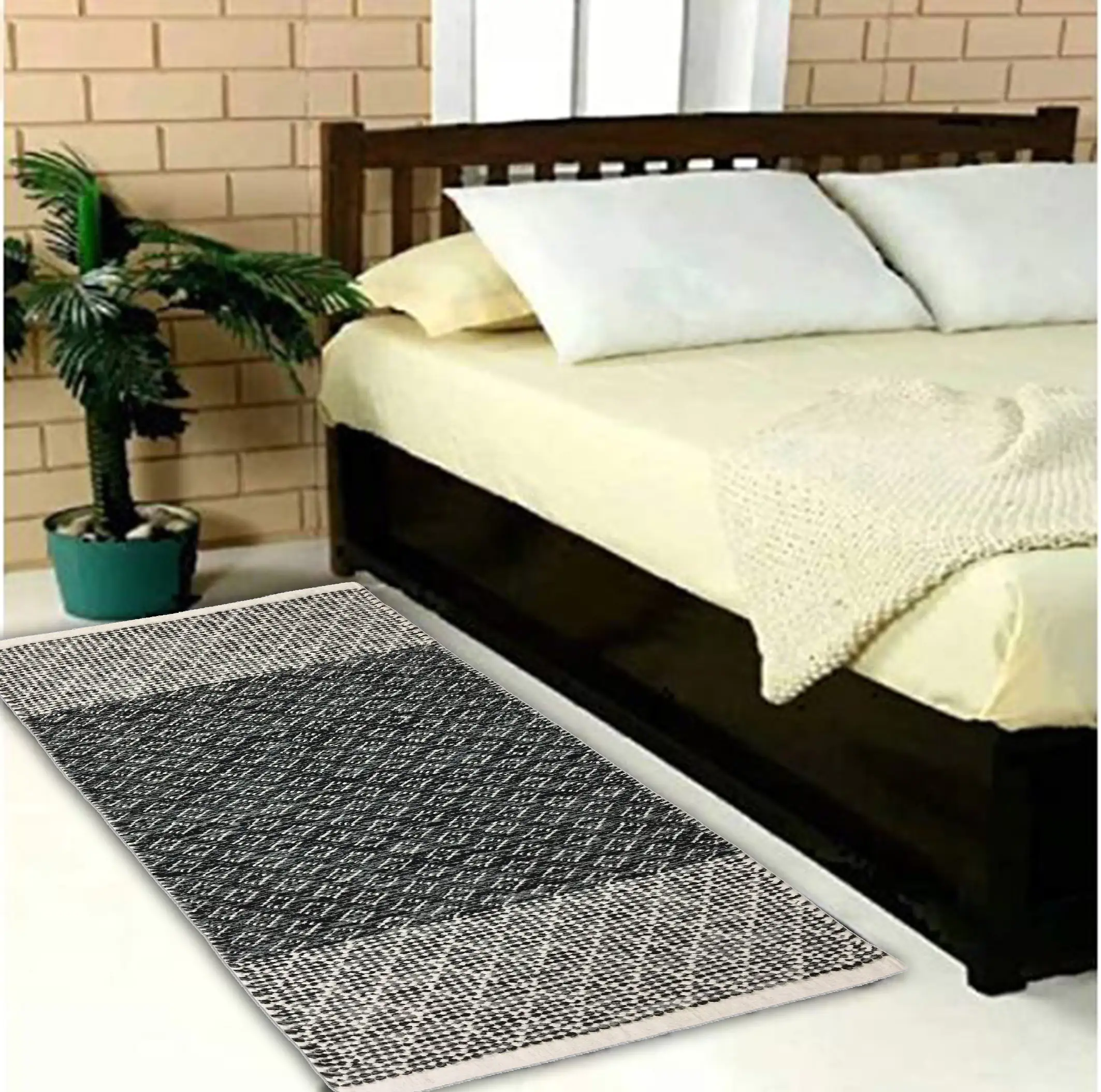 4333692667111 TrendLine Flachwebteppich Bali schwarz-weiß, 60 x 100 cm