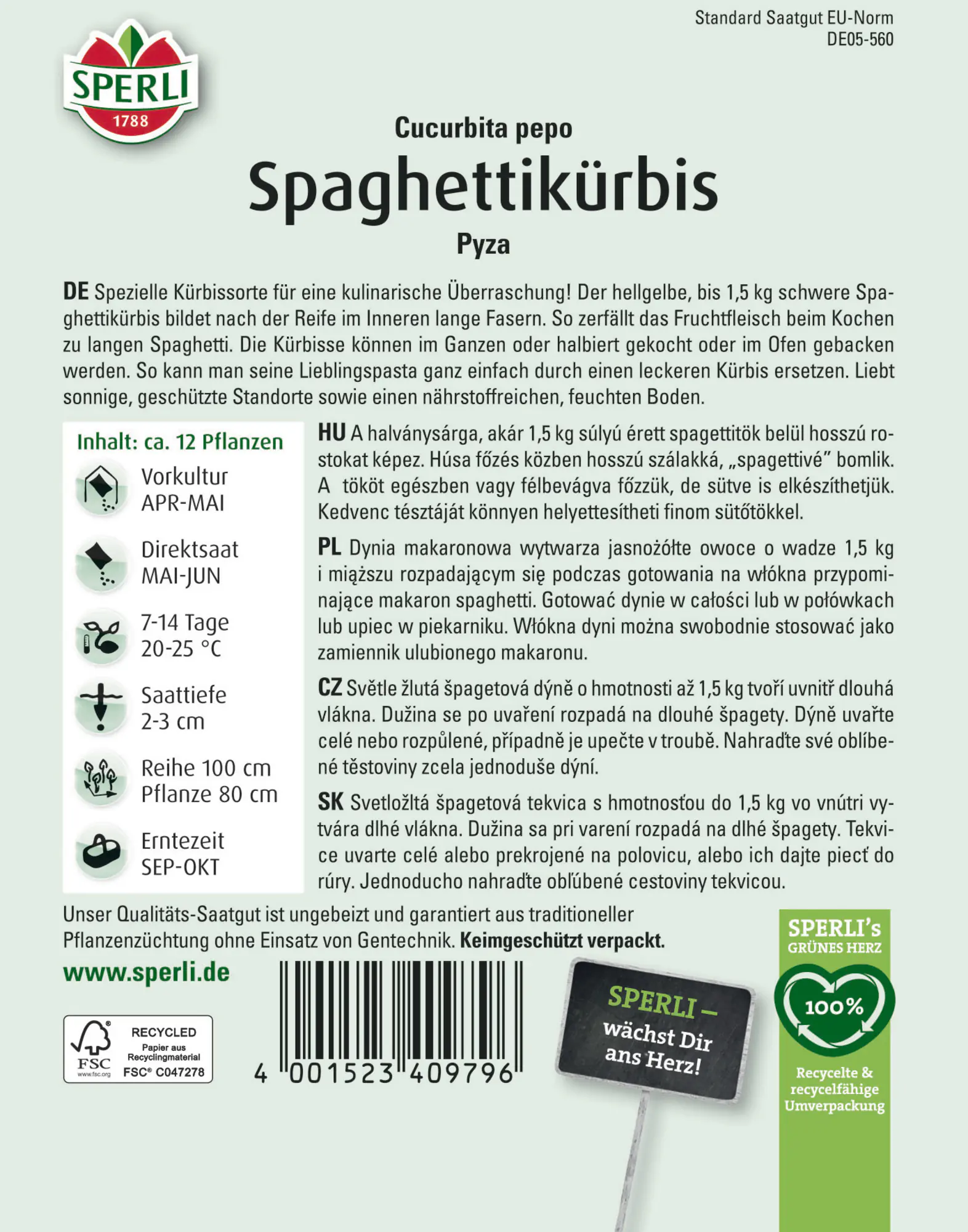 Sperli Saatgut Spaghettikürbis Pyza für ca. 12 Pflanzen