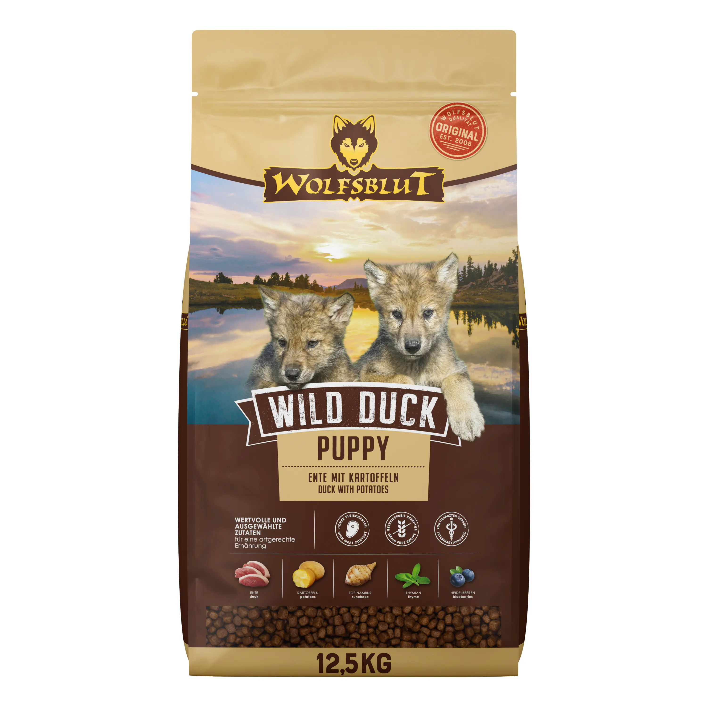 Wolfsblut Wild Duck Puppy Hundetrockenfutter Junior getreidefrei 12,5 kg Ente