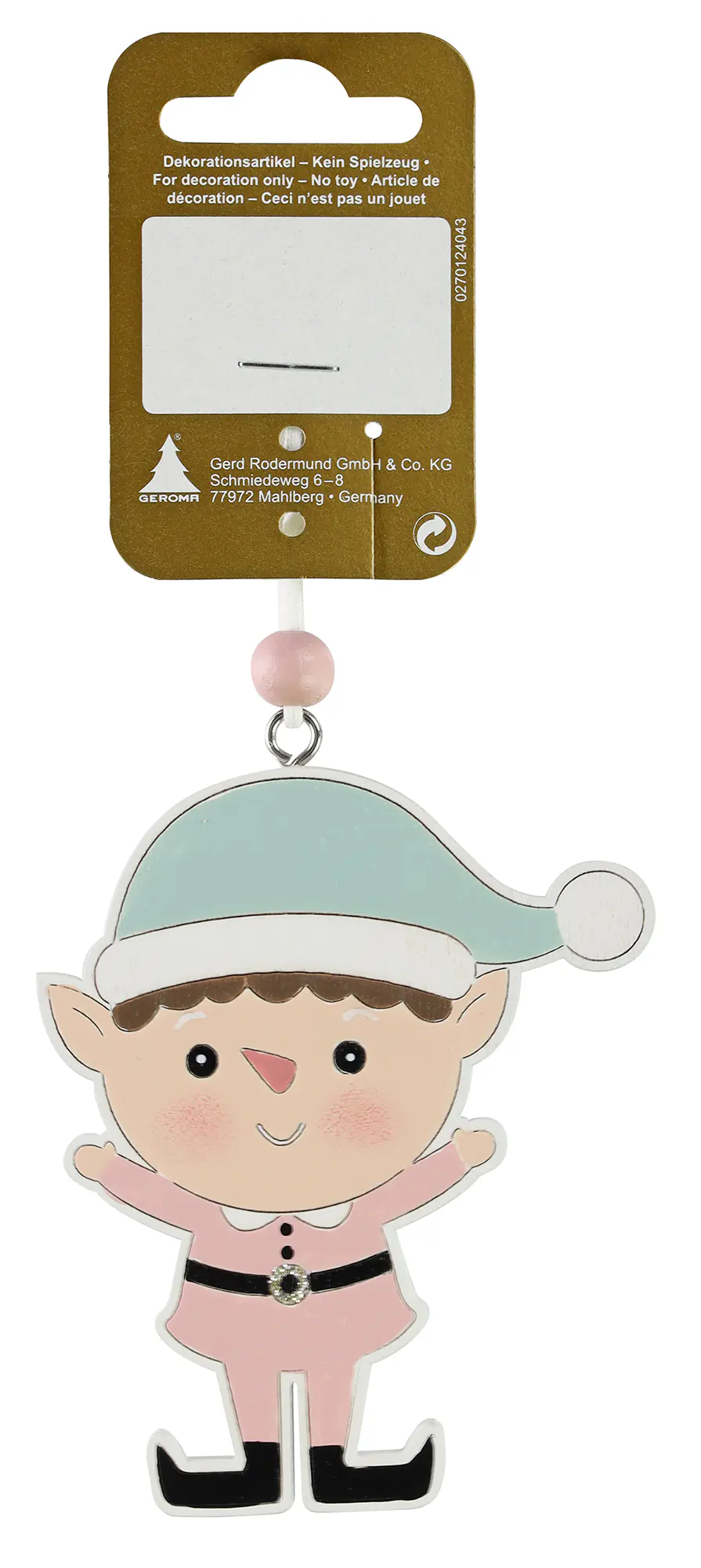 Dekohänger Elf Holz 9 x 7 cm rosa-grün