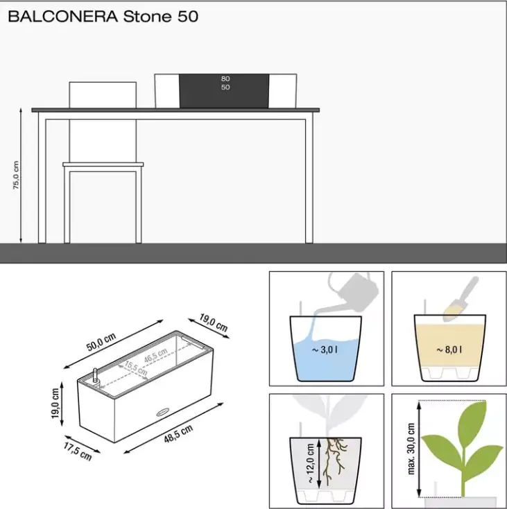 Lechuza Balkonkasten Balconera Stone 50 graphitschwarz Lechuza Balkonkasten Balconera Stone 50 graphitschwarz