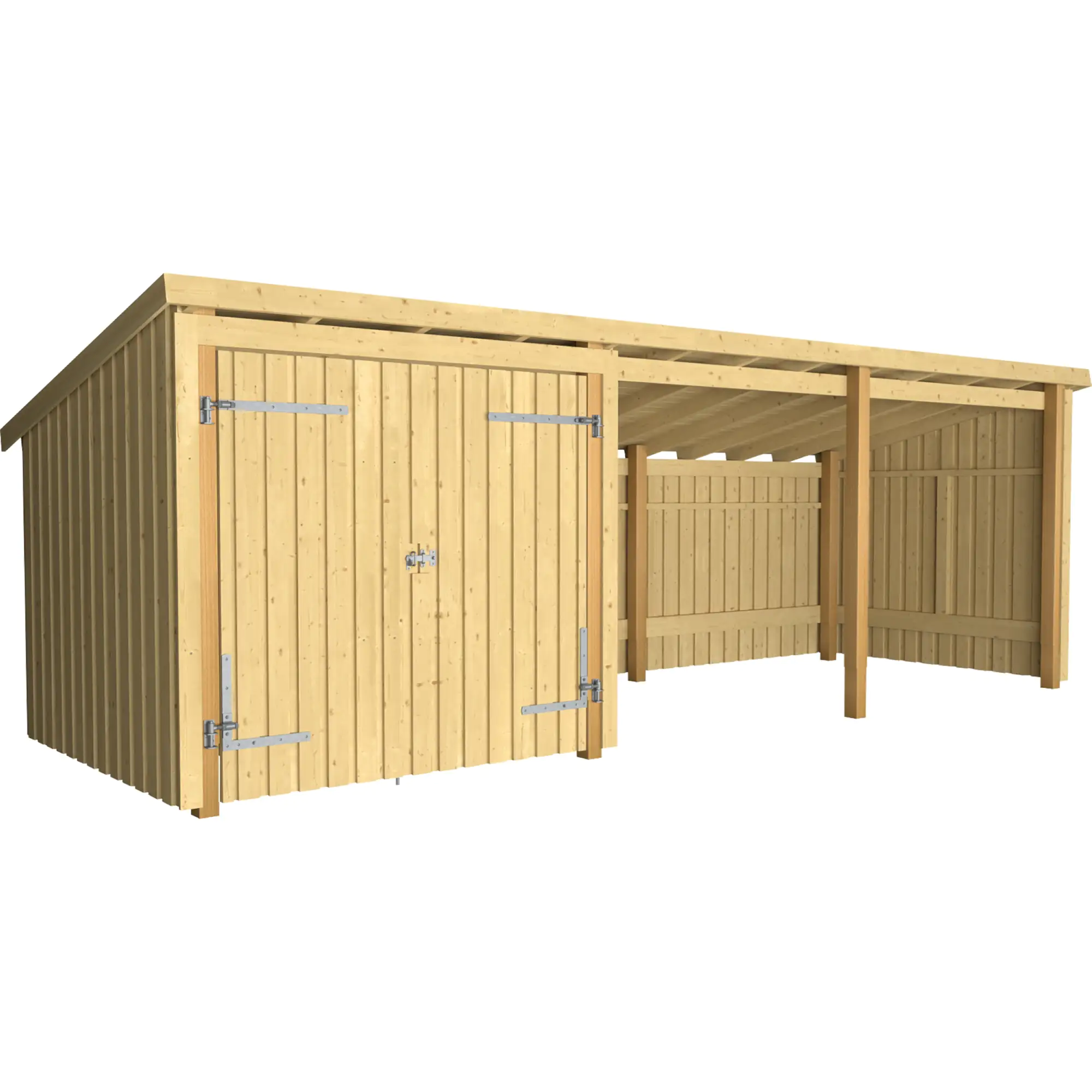 Plus Gartenhaus Nordic Multi 619 x 208 cm natur mit Doppeltür, offen