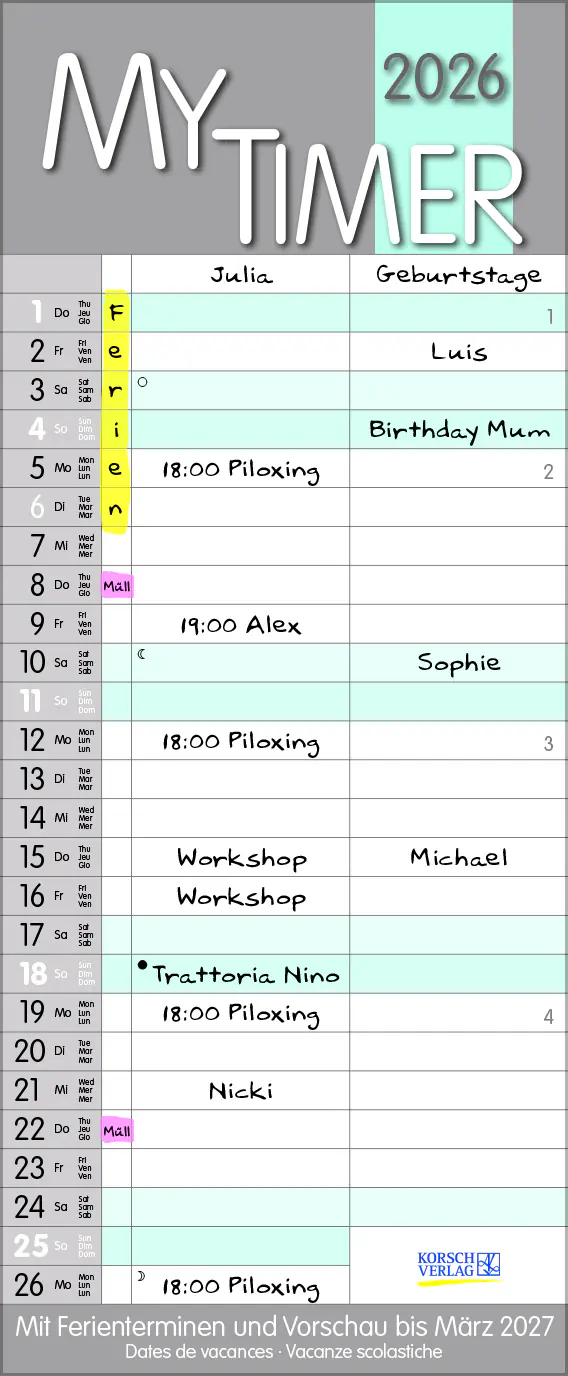 Korsch Kalender My Timer 2026