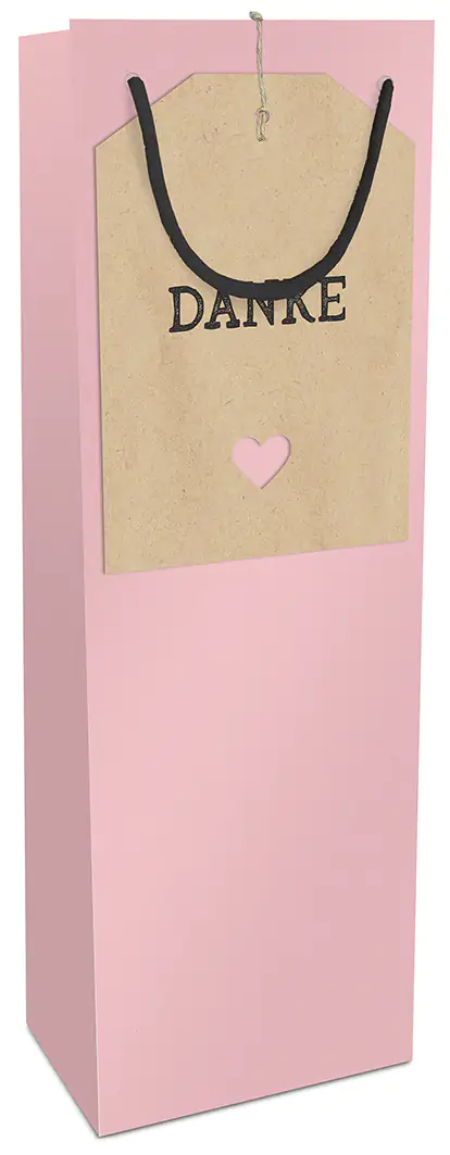 Flaschen-Geschenktasche rosa Danke 12 x 36 cm