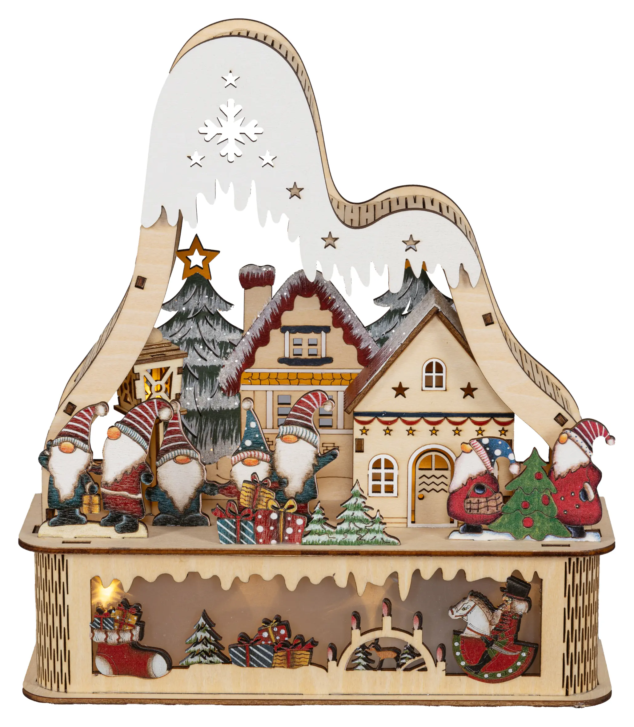 HGD LED-Dekoaufsteller Wichtelweihnacht mit Timer 22 x 25 cm warmweiß bunt