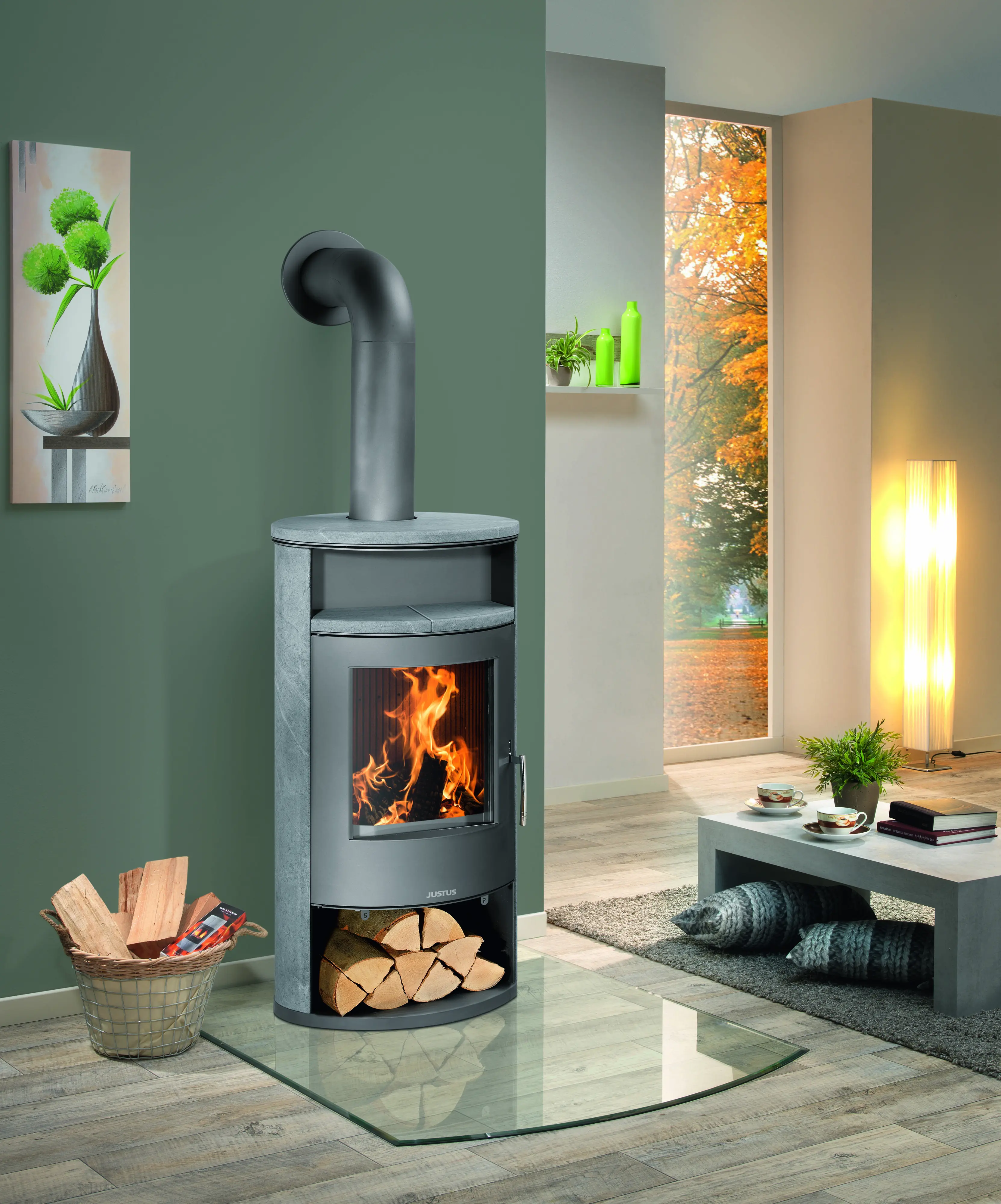 Justus Kaminofen Island Aqua II Speckstein Stahl gussgrau 10 kW