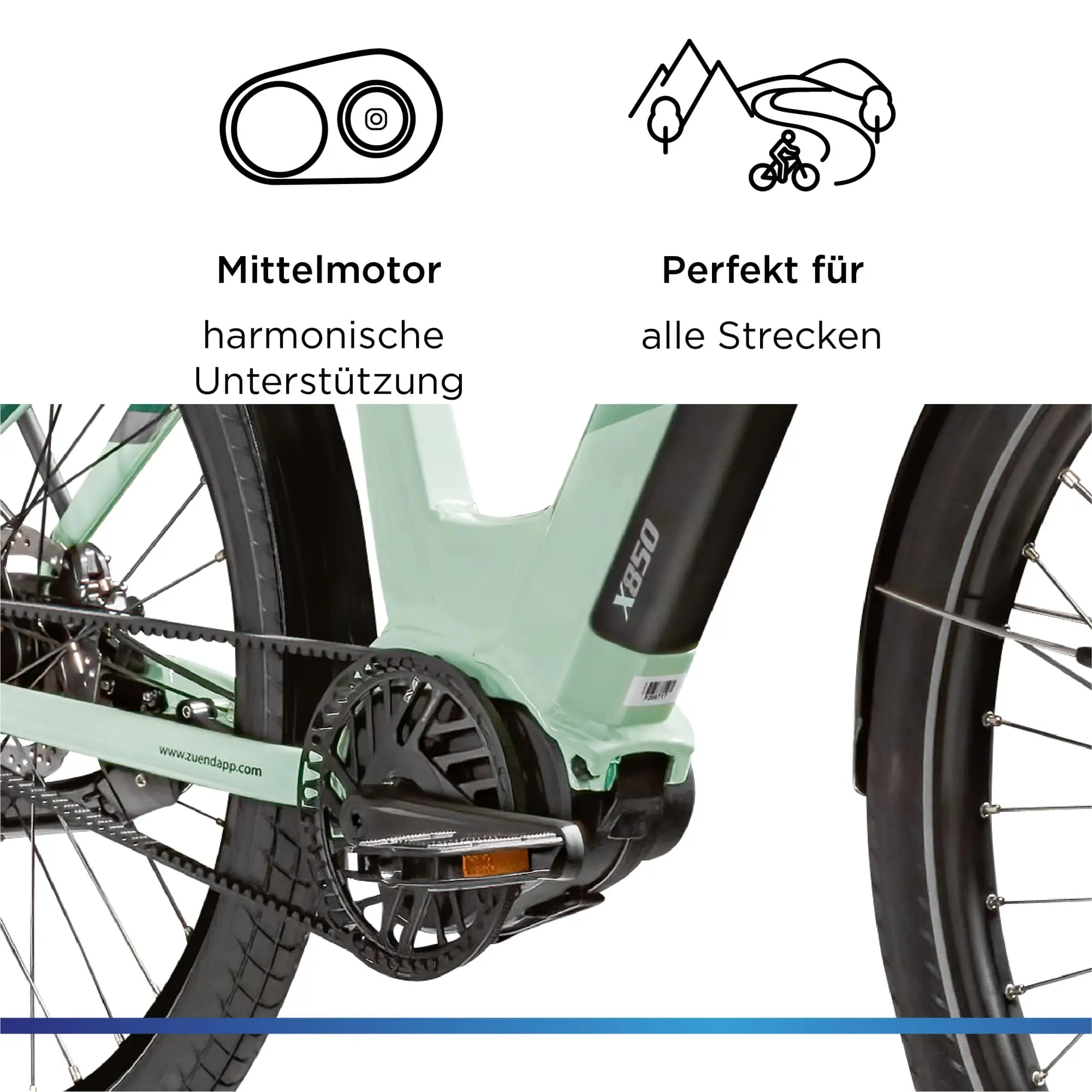 Zündapp E-Bike Trekking X850 Tiefeinsteiger 27,5 Zoll 7-Gang 550 Wh pastellgrün 