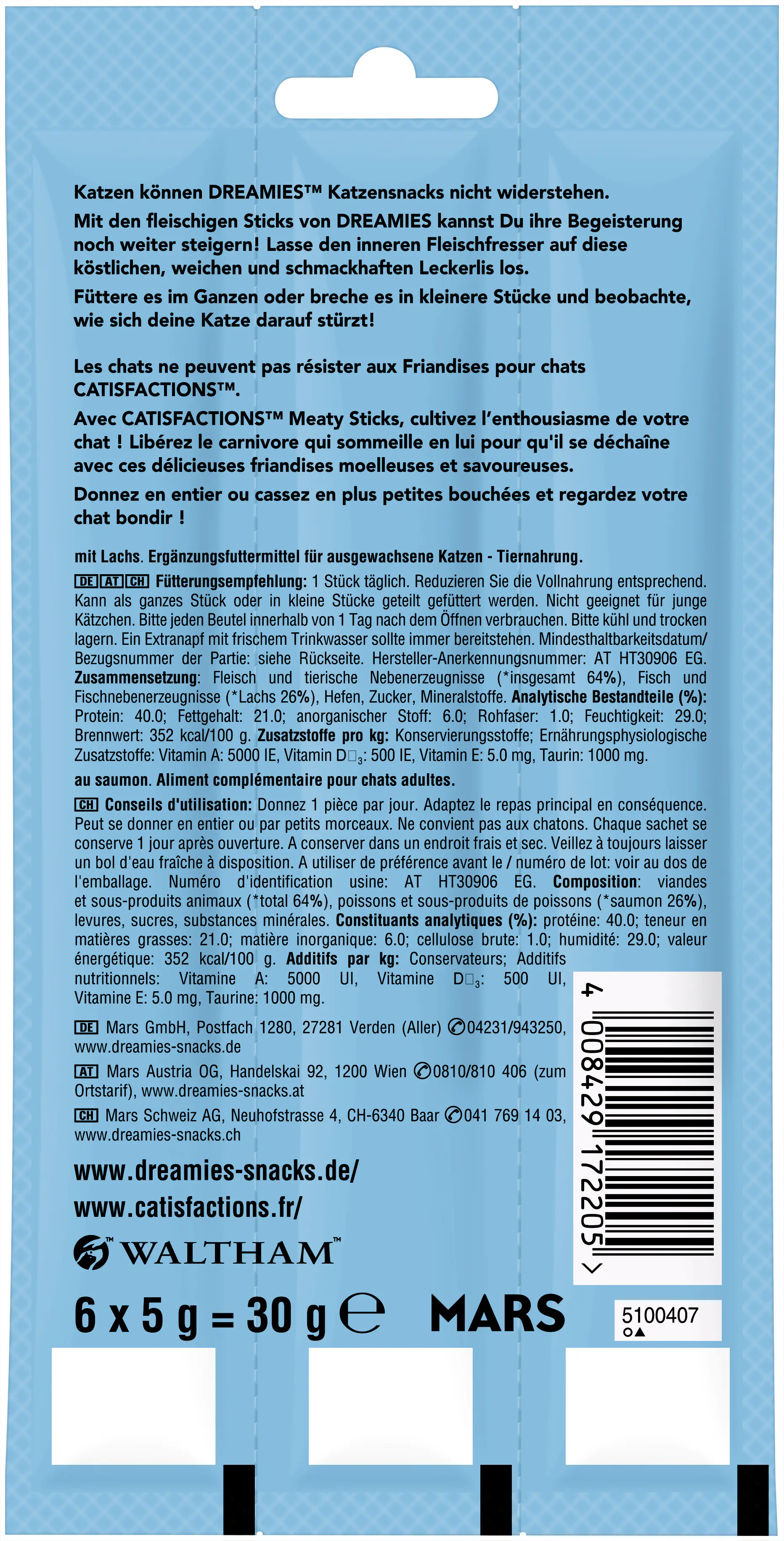 Dreamies Katzen Leckerli Meaty Sticks 6 x 5 g Lachs