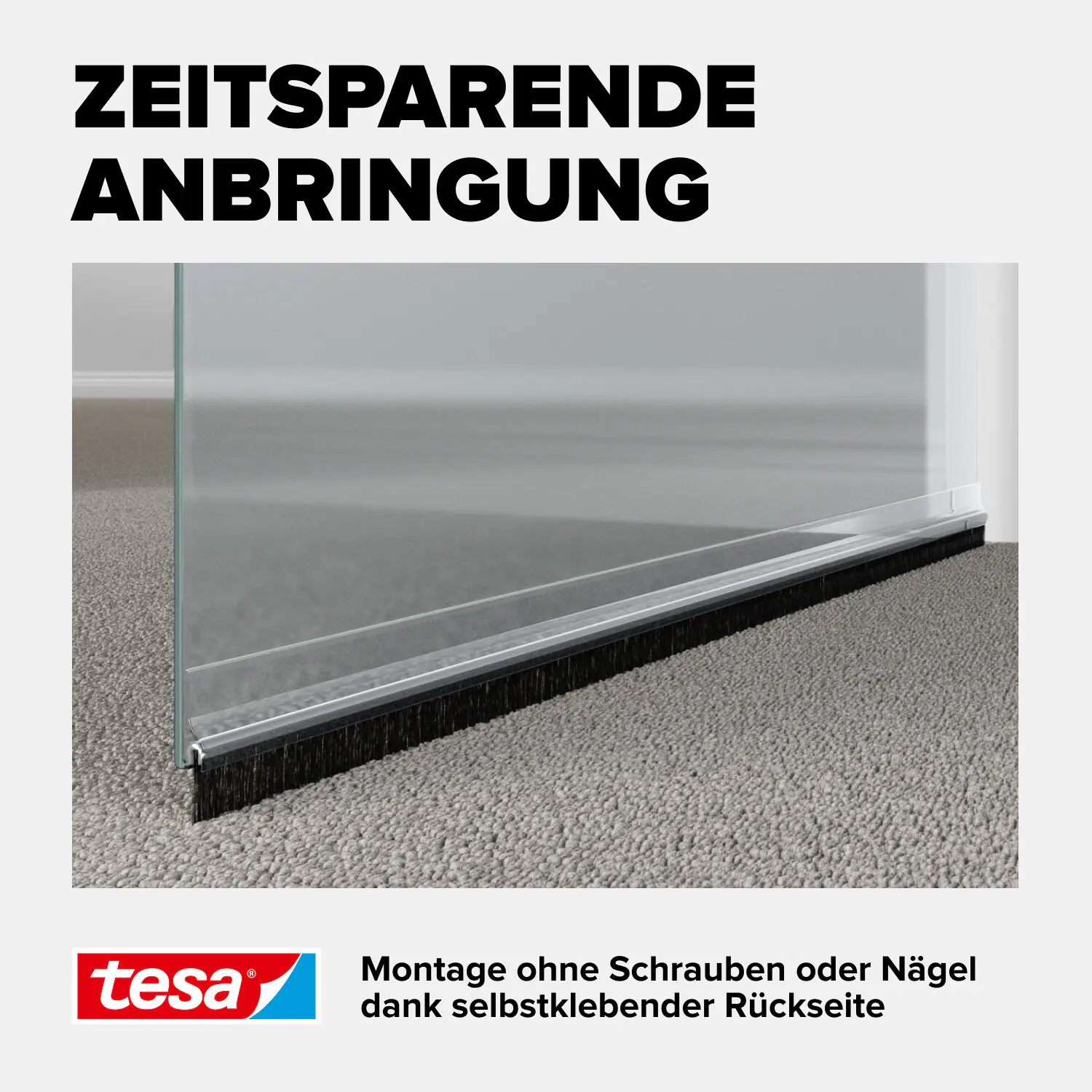 tesa Moll Türdichtschiene Standard weiß, für Textilböden, für Spalten bis 15 mm