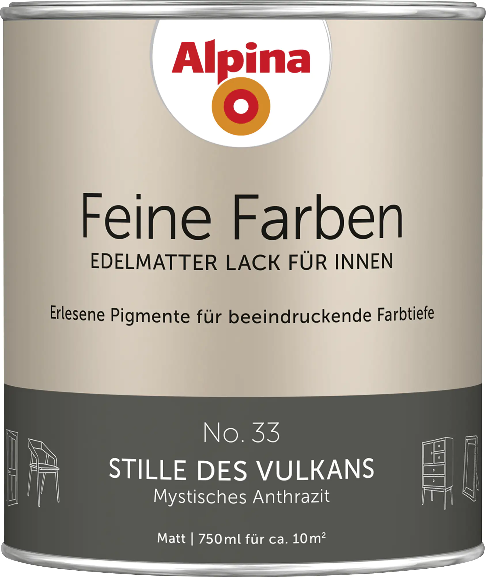 Alpina Feine Farben Lack No. 33 Stille des Vulkans  anthrazit edelmatt 750 ml