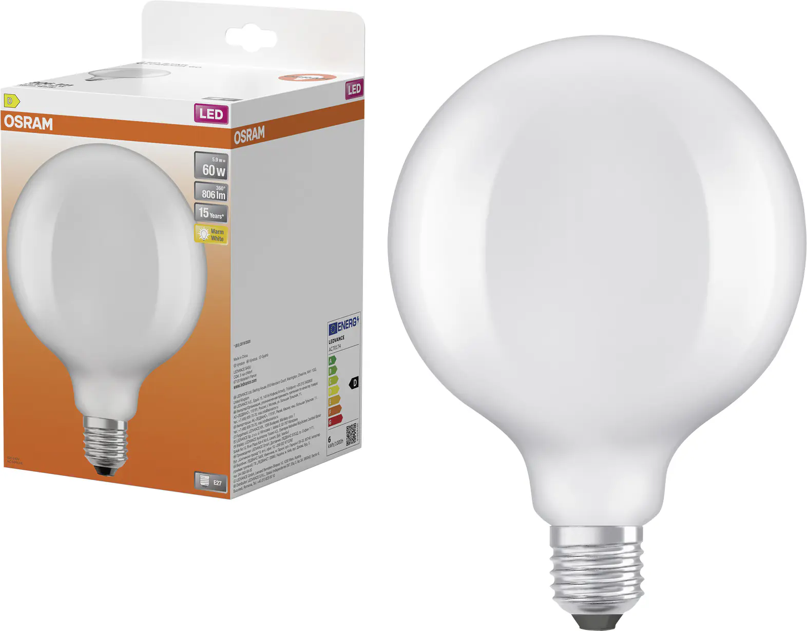Osram LED Leuchtmittel E27 Star Globe 5,9W matt warmweiß