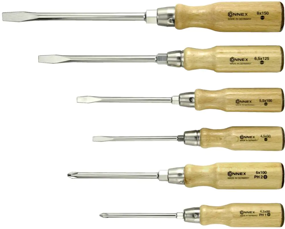 Schraubendrehersatz 6-teilig mit Holzgriff