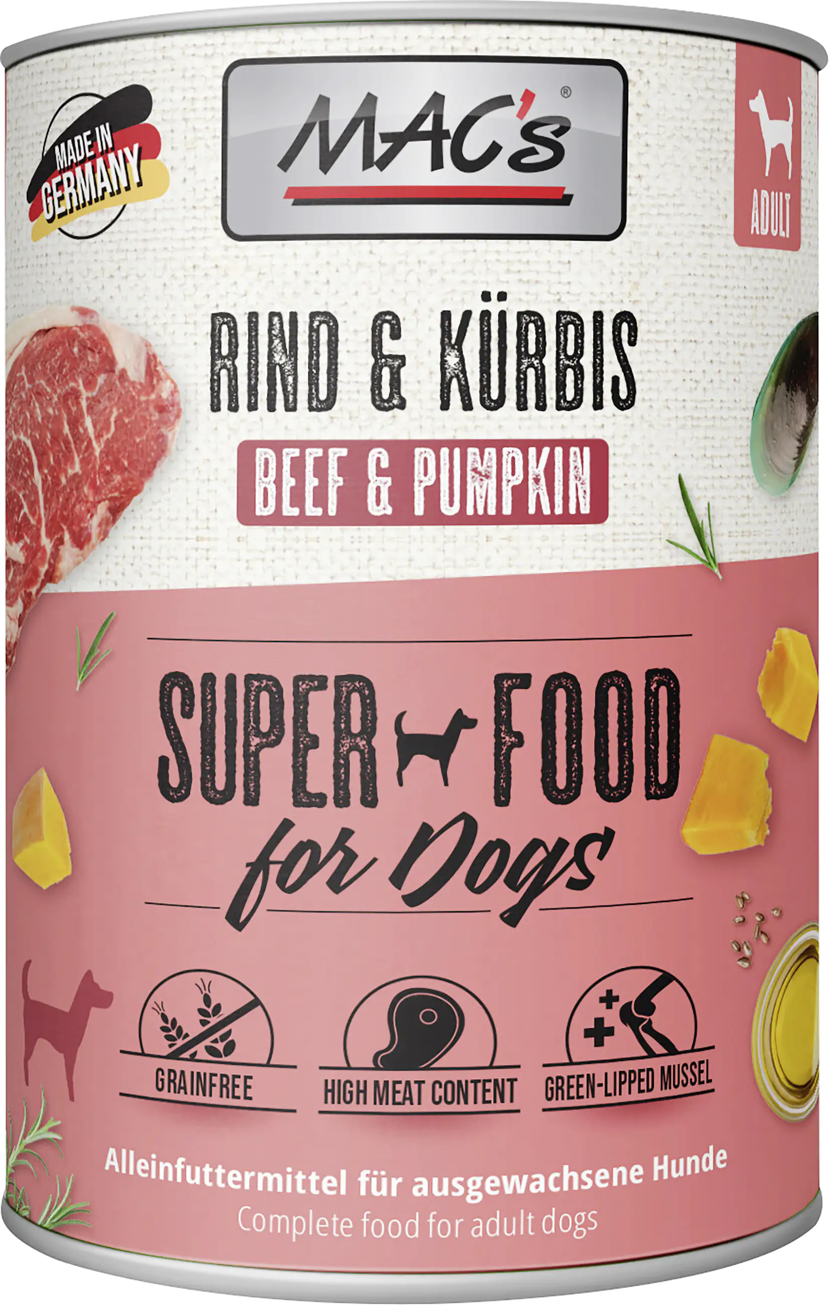 Macs Dog Hundenassfutter Adult getreidefrei 400 g Rind & Kürbis