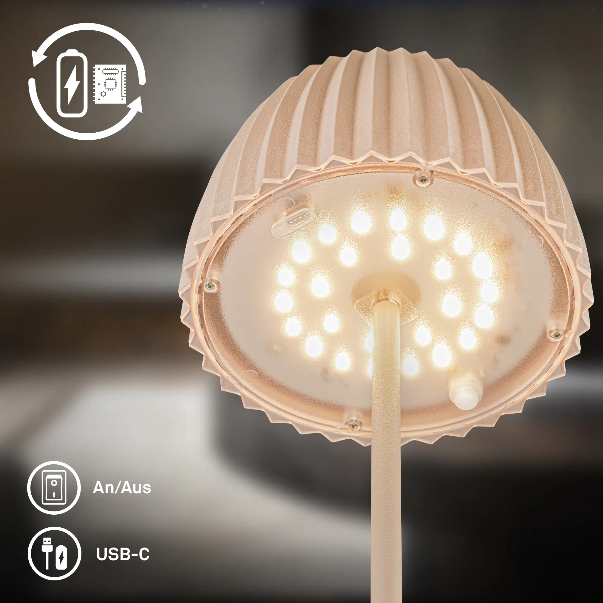 Briloner LED-Tischleuchte Riffle mit Akku beige dimmbar