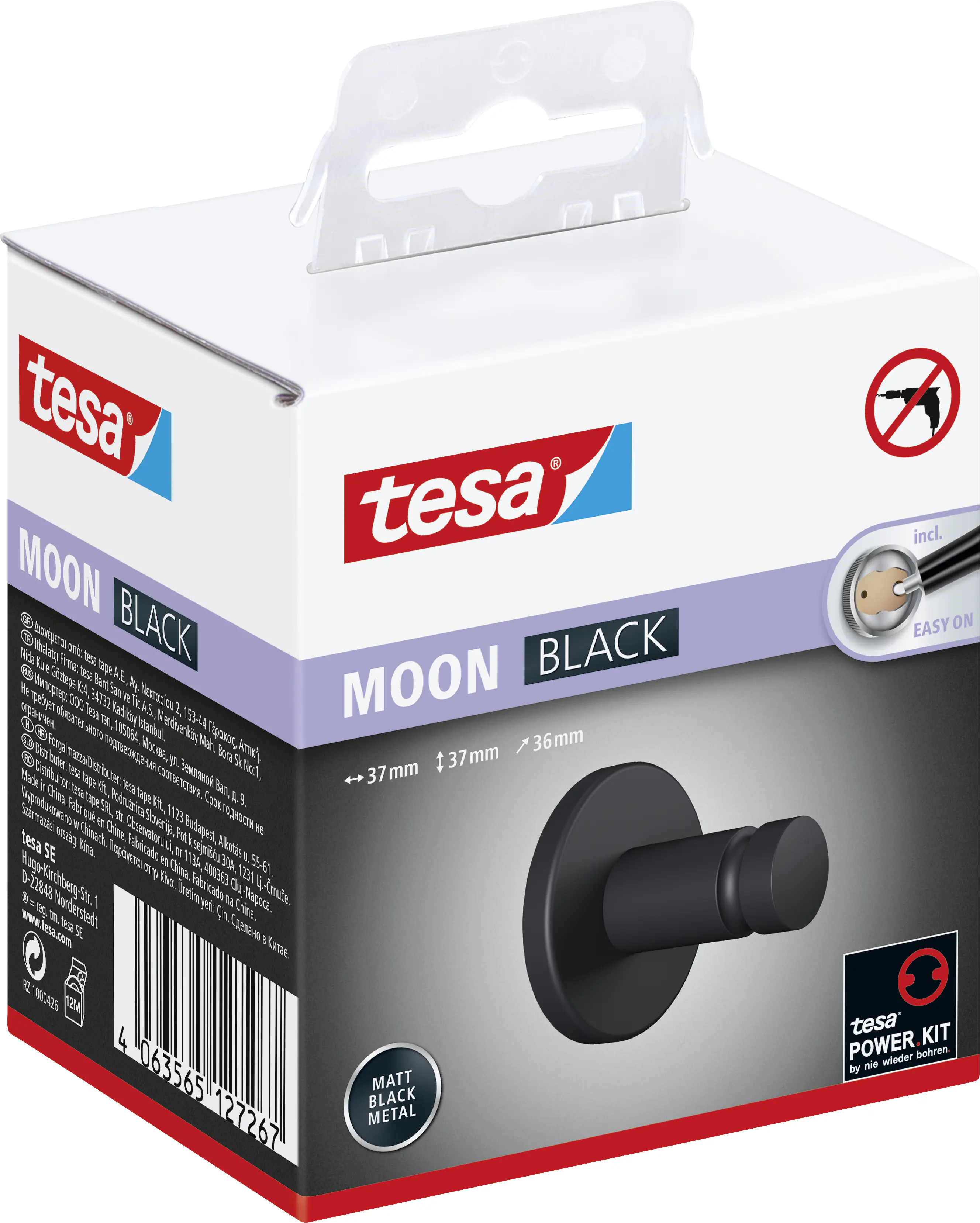 Tesa Handtuchhaken MOON  schwarz zum Kleben