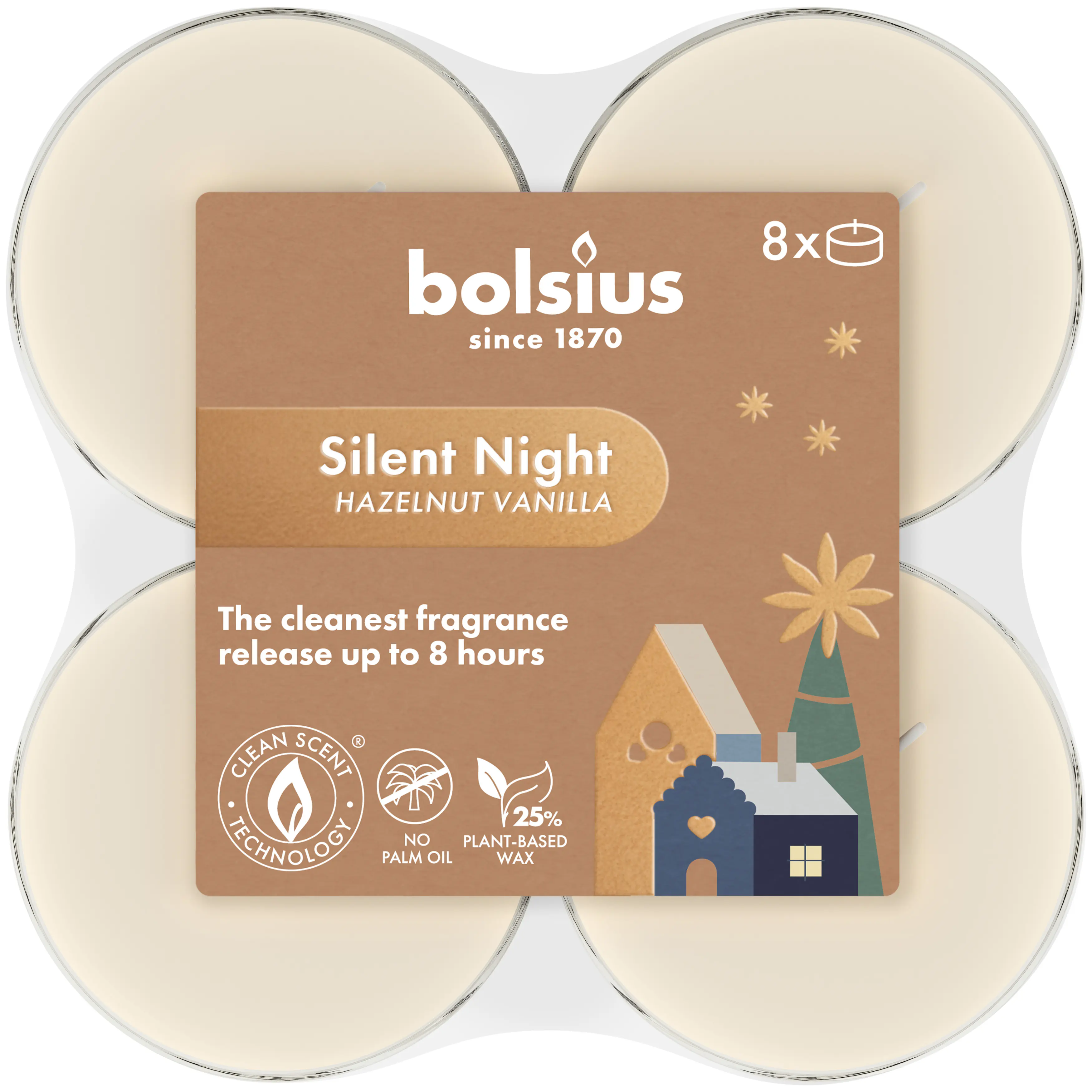 Bolsius Duftteelichter XL silent night 8er Pack creme