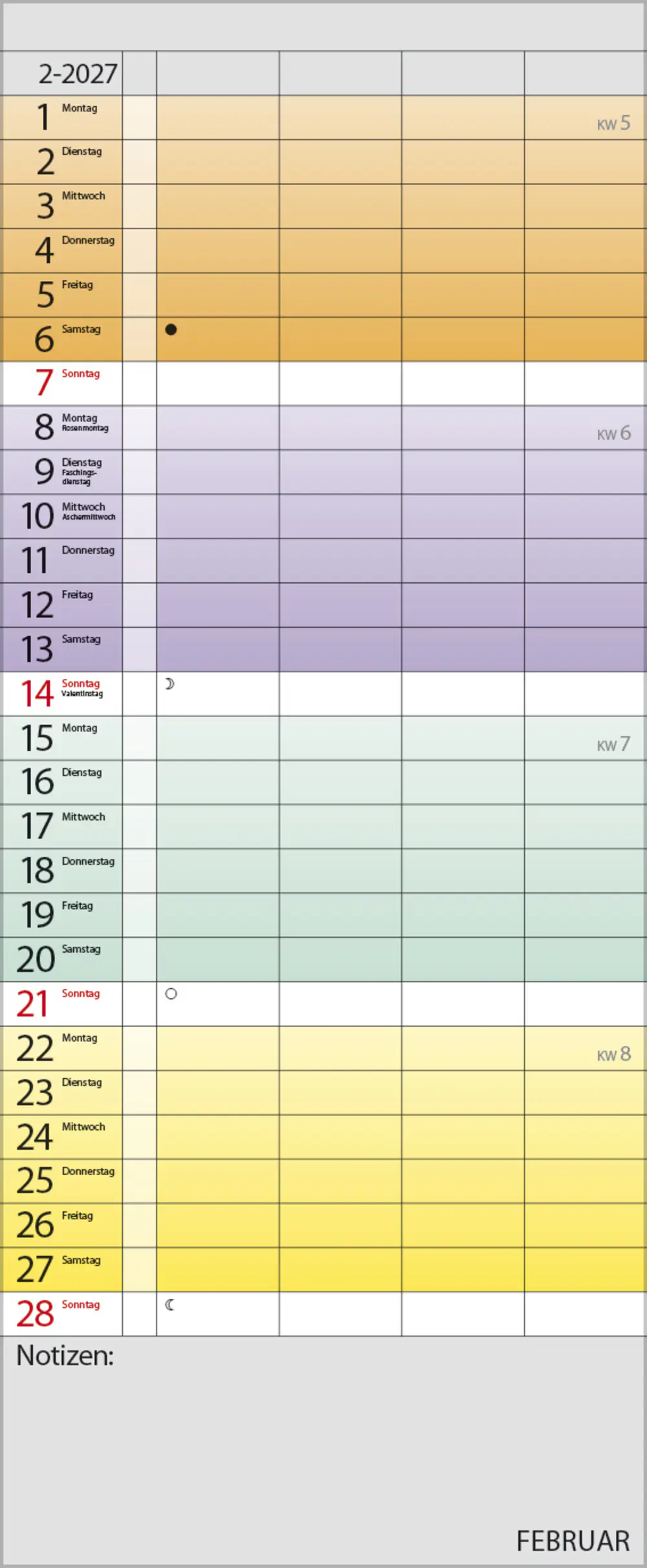 Korsch Kalender Familienplaner 2027 Farbenspiel 19 x 46 cm
