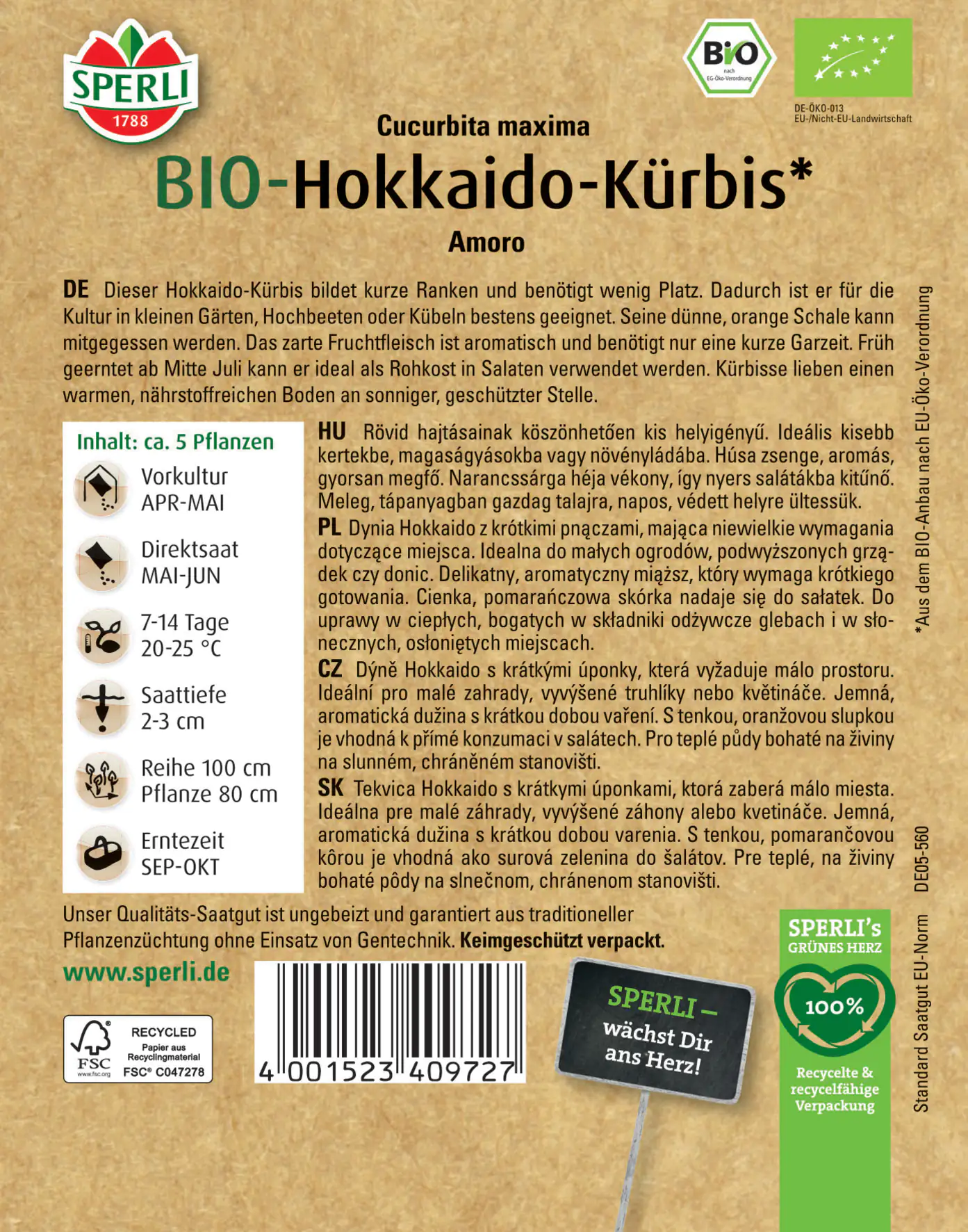 Sperli BIO Hokkaido-Kürbis Herzform F1