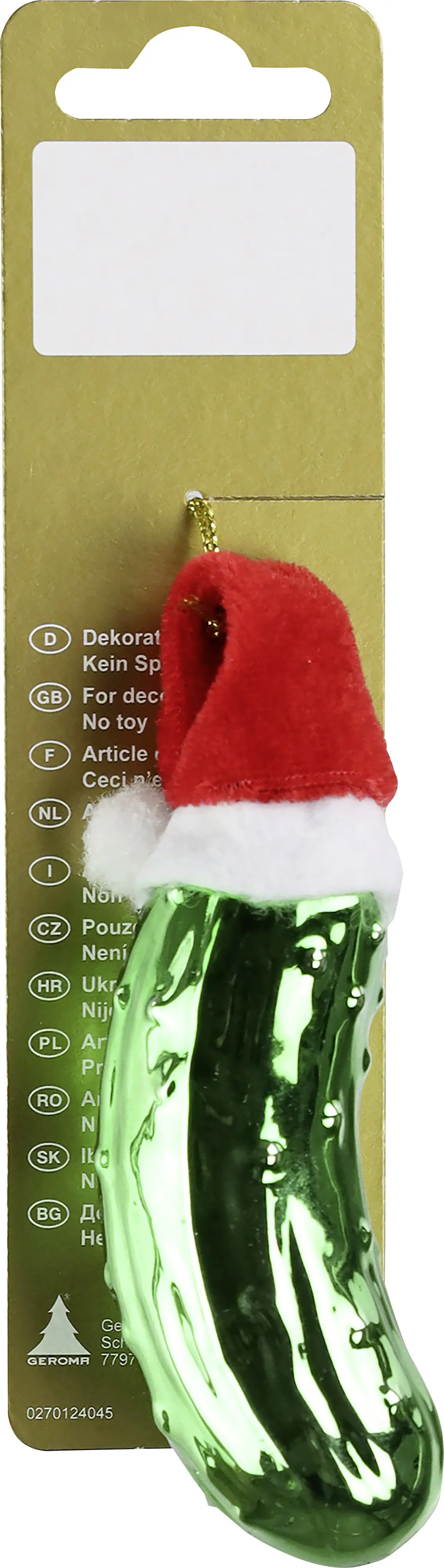 Weihnachtsanhänger Gurke aus Glas mit roter Mütze 10,8 x 3 cm rot