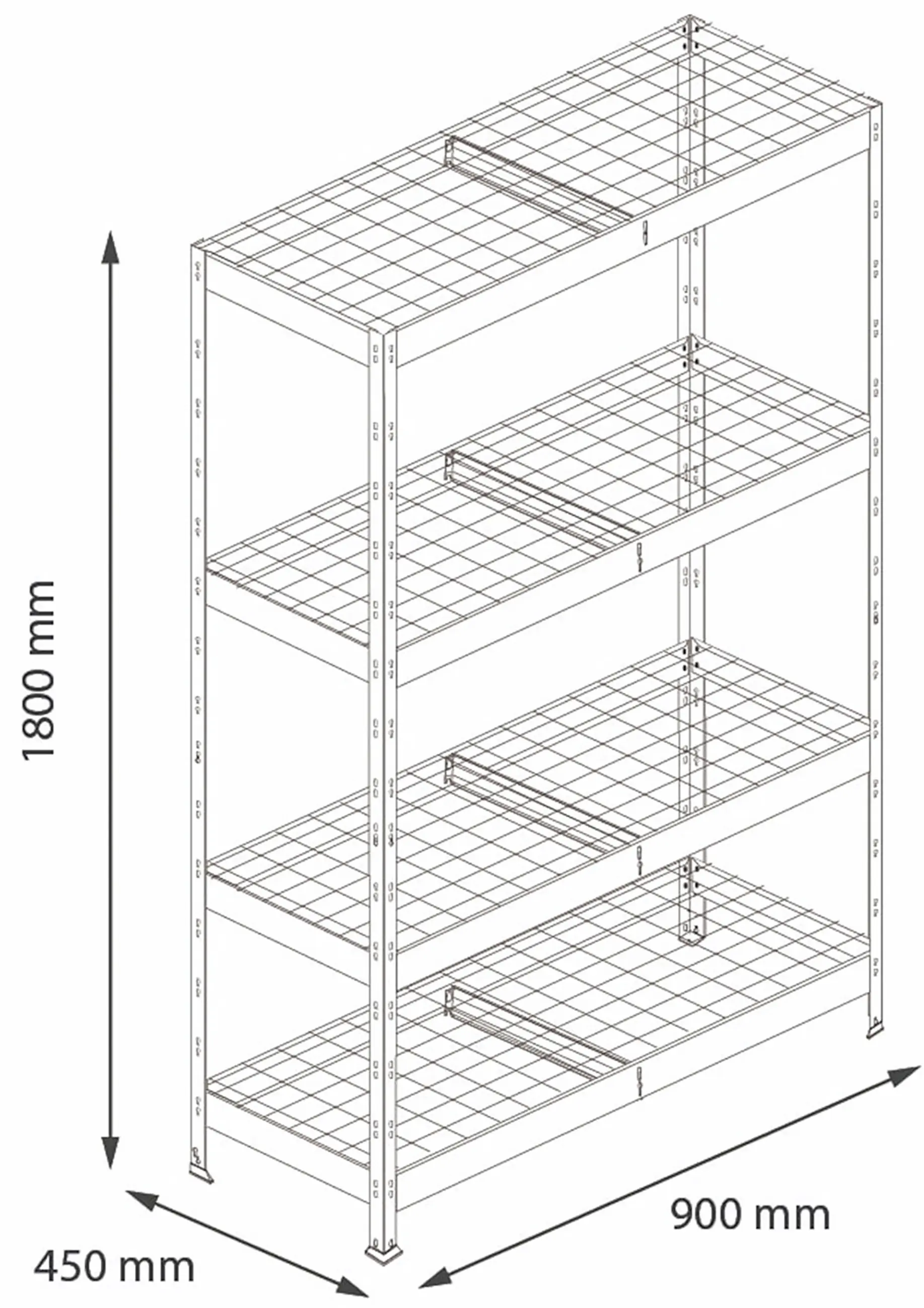 Ar Shelving Schwerlastregal Rivet Wire verzinkt 180 x 90 cm 4 Stahlgitterböden 1000 kg